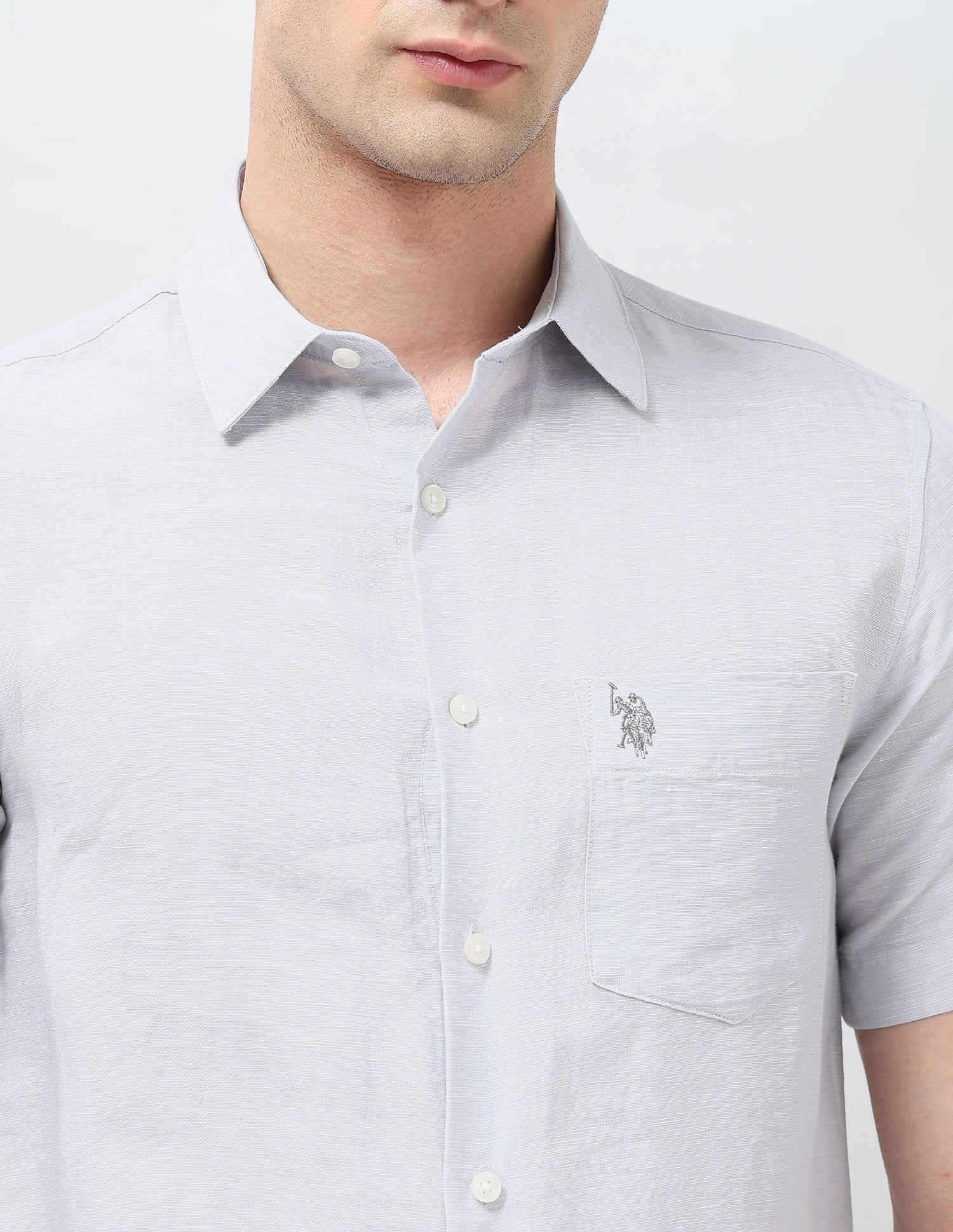 Heathered Tailored Fit Shirt Light Grey - U.S. POLO ASSN. | Large