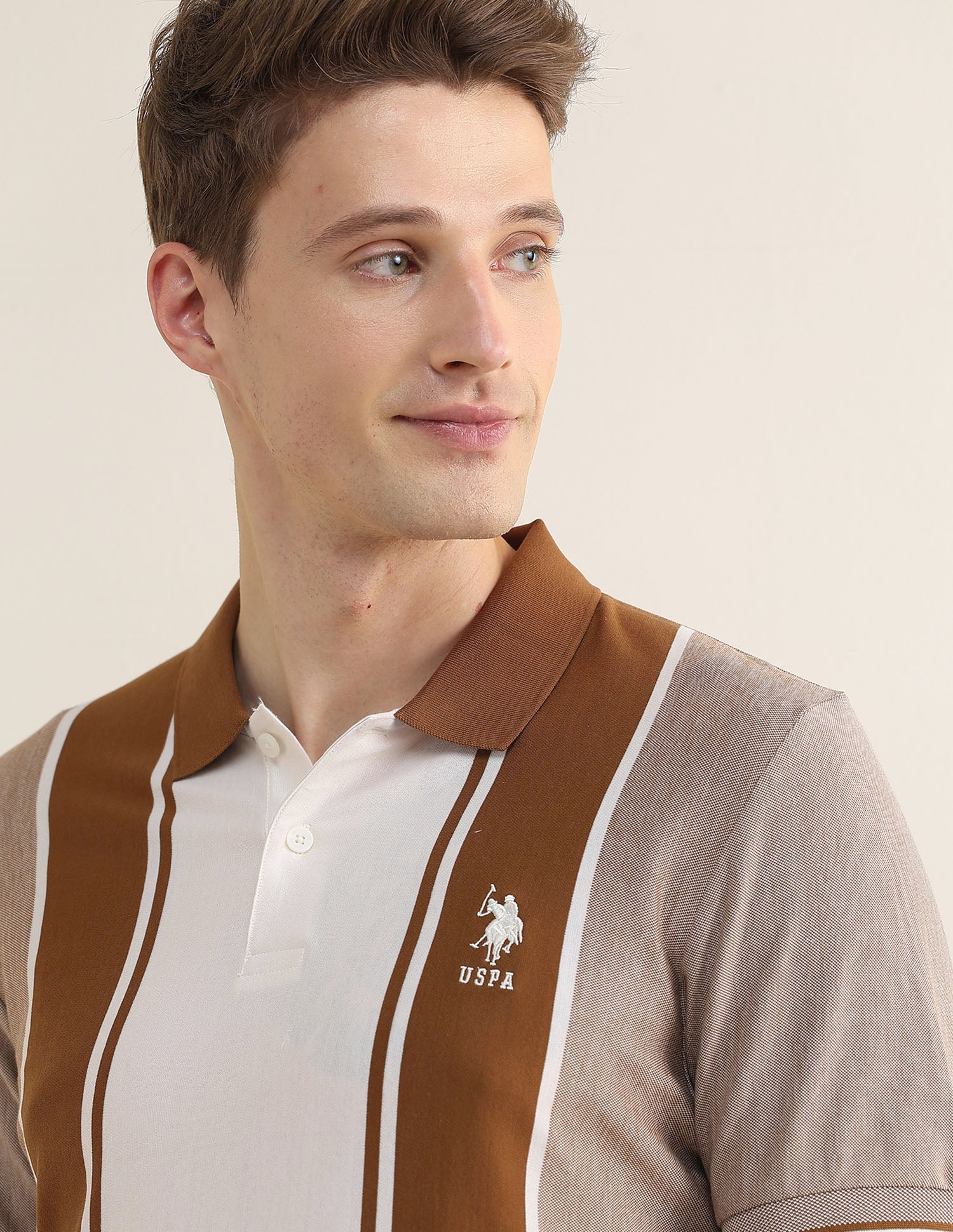 Colourblocked Slim Fit Polo Shirt Brown - U.S. Polo Assn. India | Large