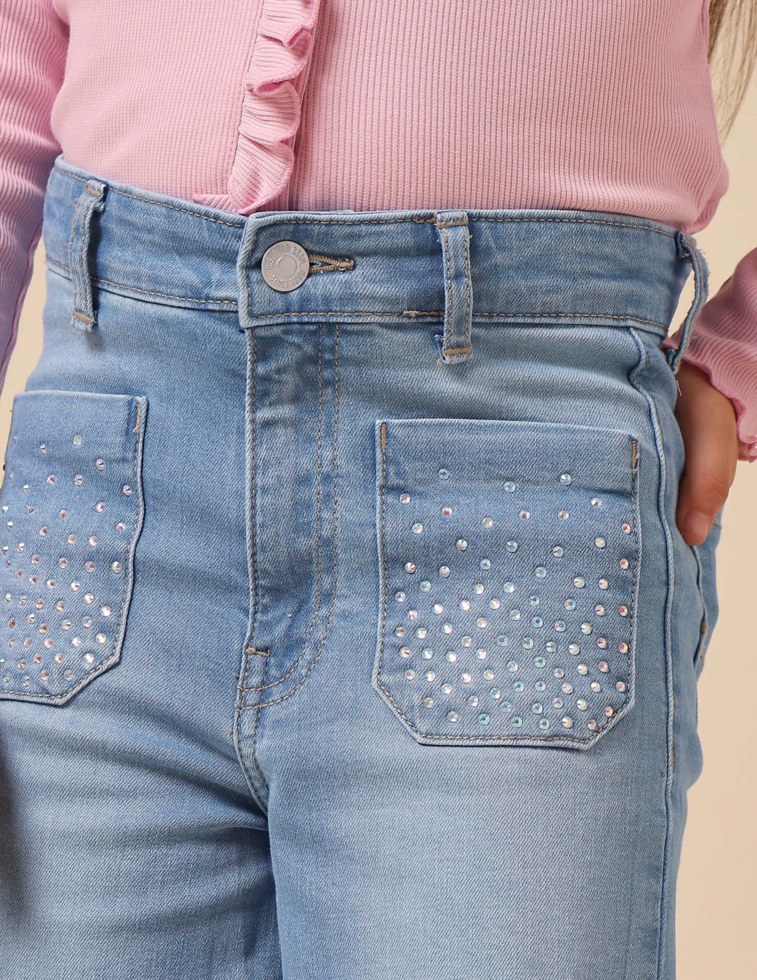 Girls Wide Leg Fit High Rise Jeans Light Blue - U.S. POLO ASSN. | Large