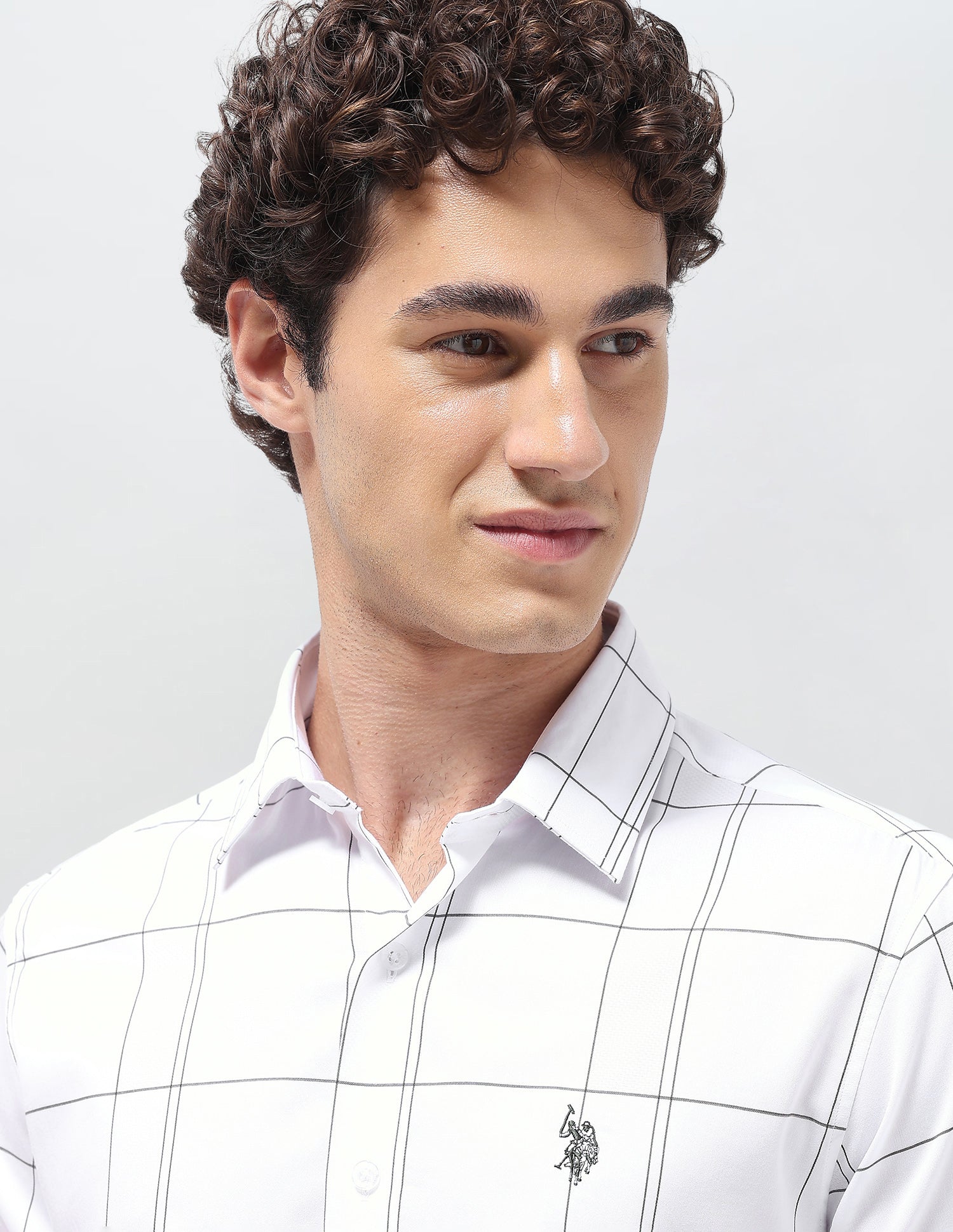 Windowpane Checked Satin Shirt Olive - U.S. Polo Assn. India | Large