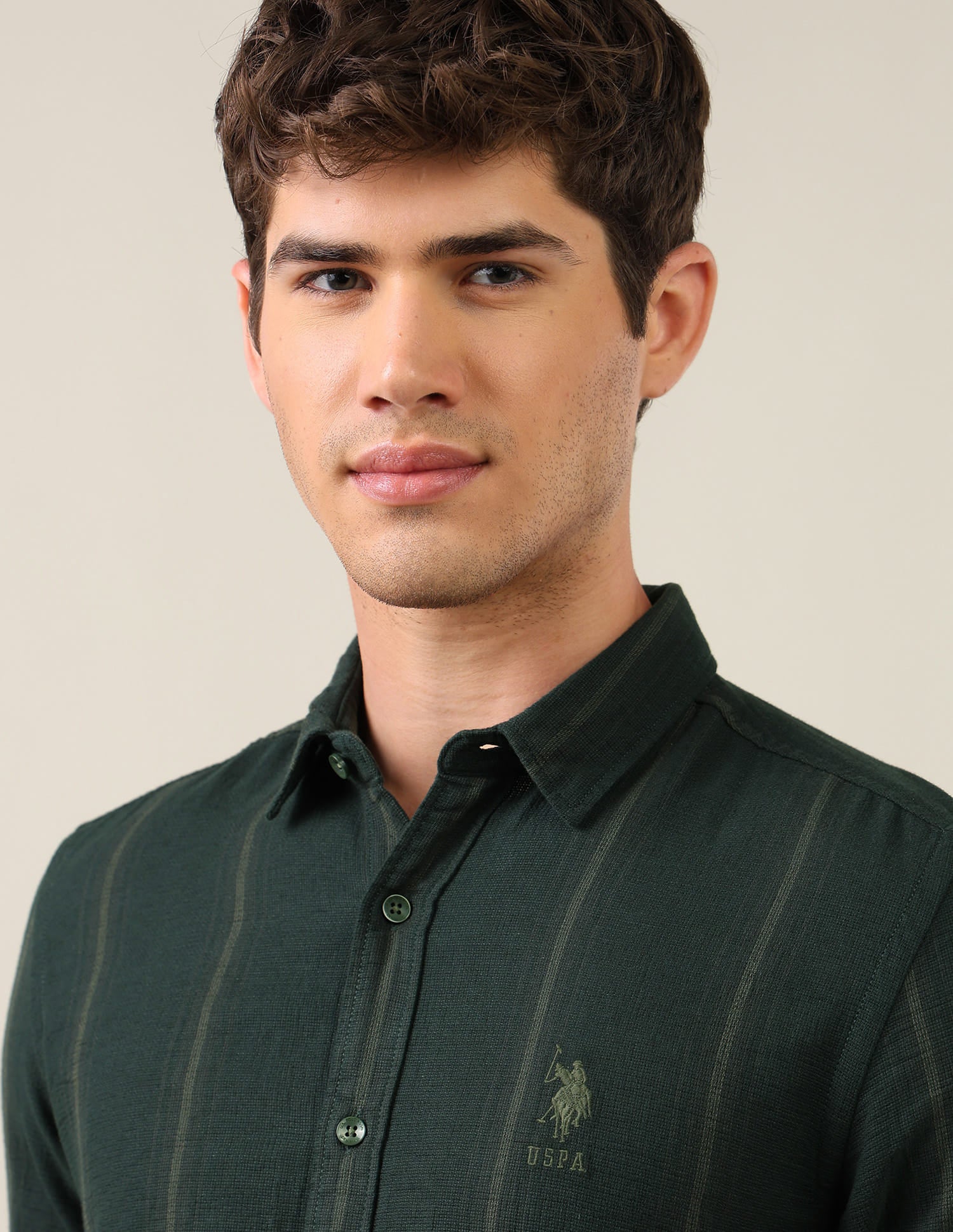 Vertical Striped Regular Fit Shirt Green - U.S. Polo Assn. India | Large
