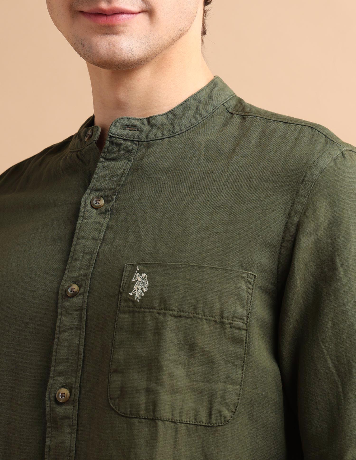 Dyed Linen Shirt Olive - U.S. POLO ASSN. | Large