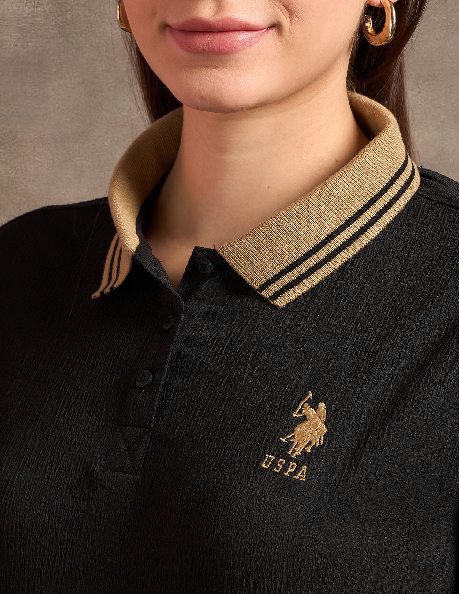 Oversized Fit Textured Polo Shirt Black - U.S. POLO ASSN. | Large