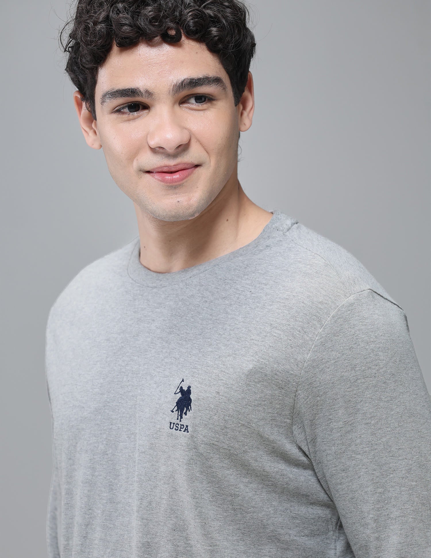 Pure Cotton Long Sleeve I693 Lounge T-Shirt - Pack Of 1 Grey Melange - U.S. Polo Assn. India | Large