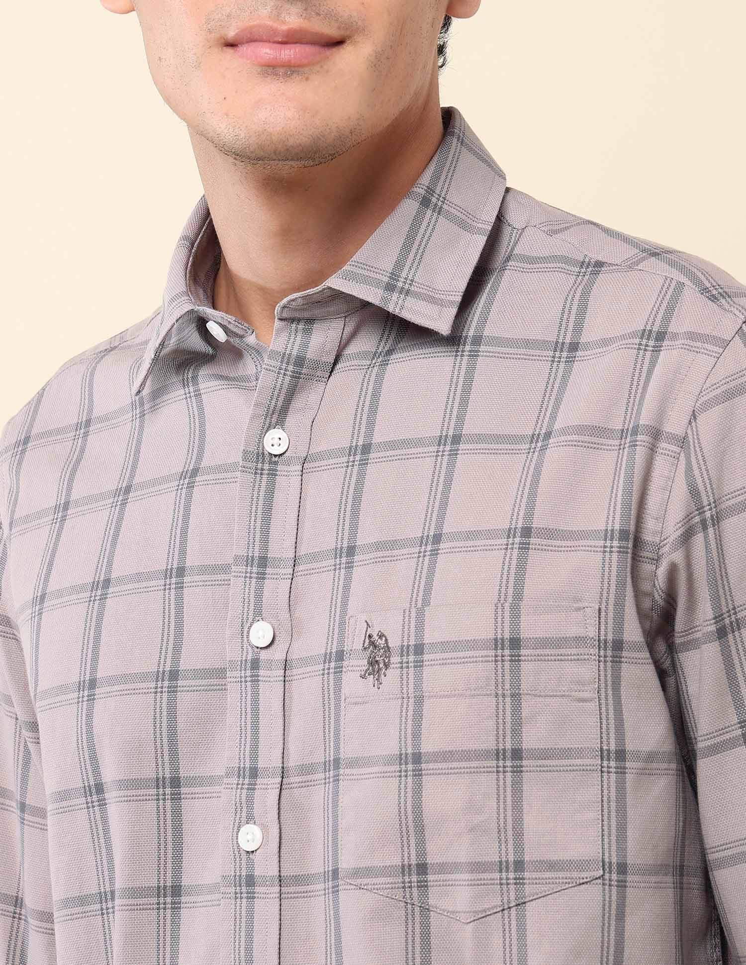 Grid Tattersall Checked Tailored Fit Shirt Grey - U.S. Polo Assn. India | Large