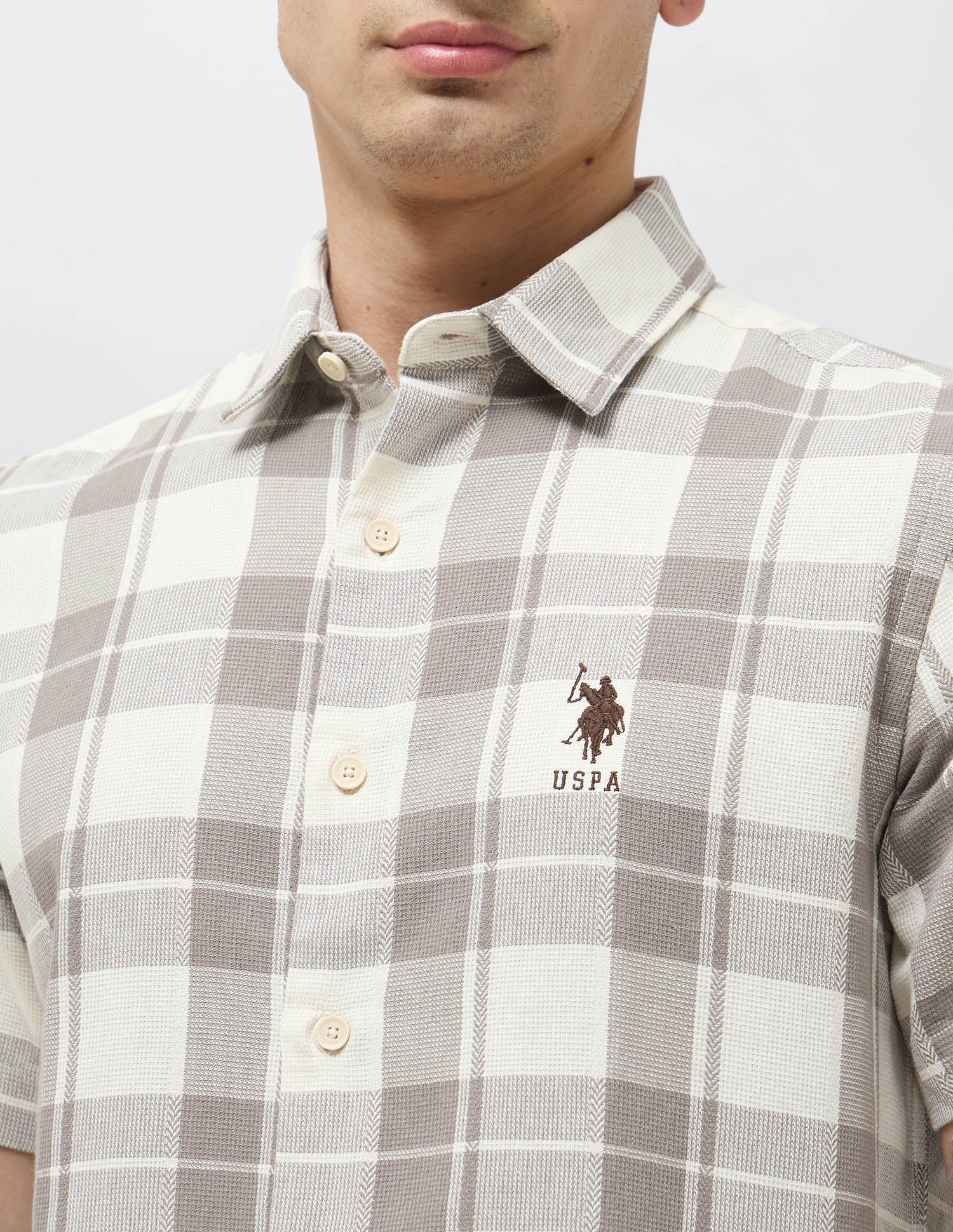 Regular Fit Textured With Tartan Checked Shirt Brown - U.S. POLO ASSN. | Large
