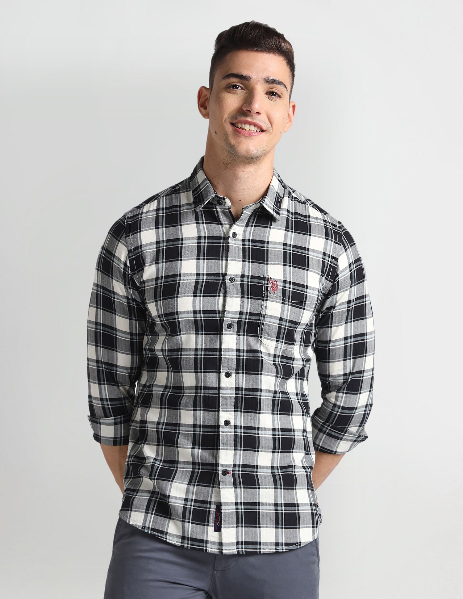 Tartan Check Herringbone Shirt Black - U.S. Polo Assn. India | Large