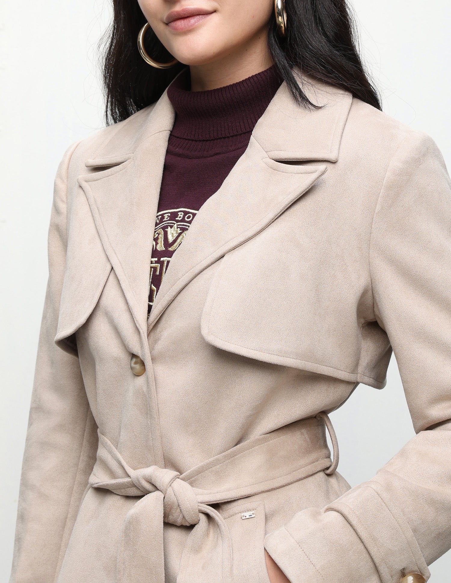 Solid Suede Longline Jacket Beige - U.S. Polo Assn. India | Large