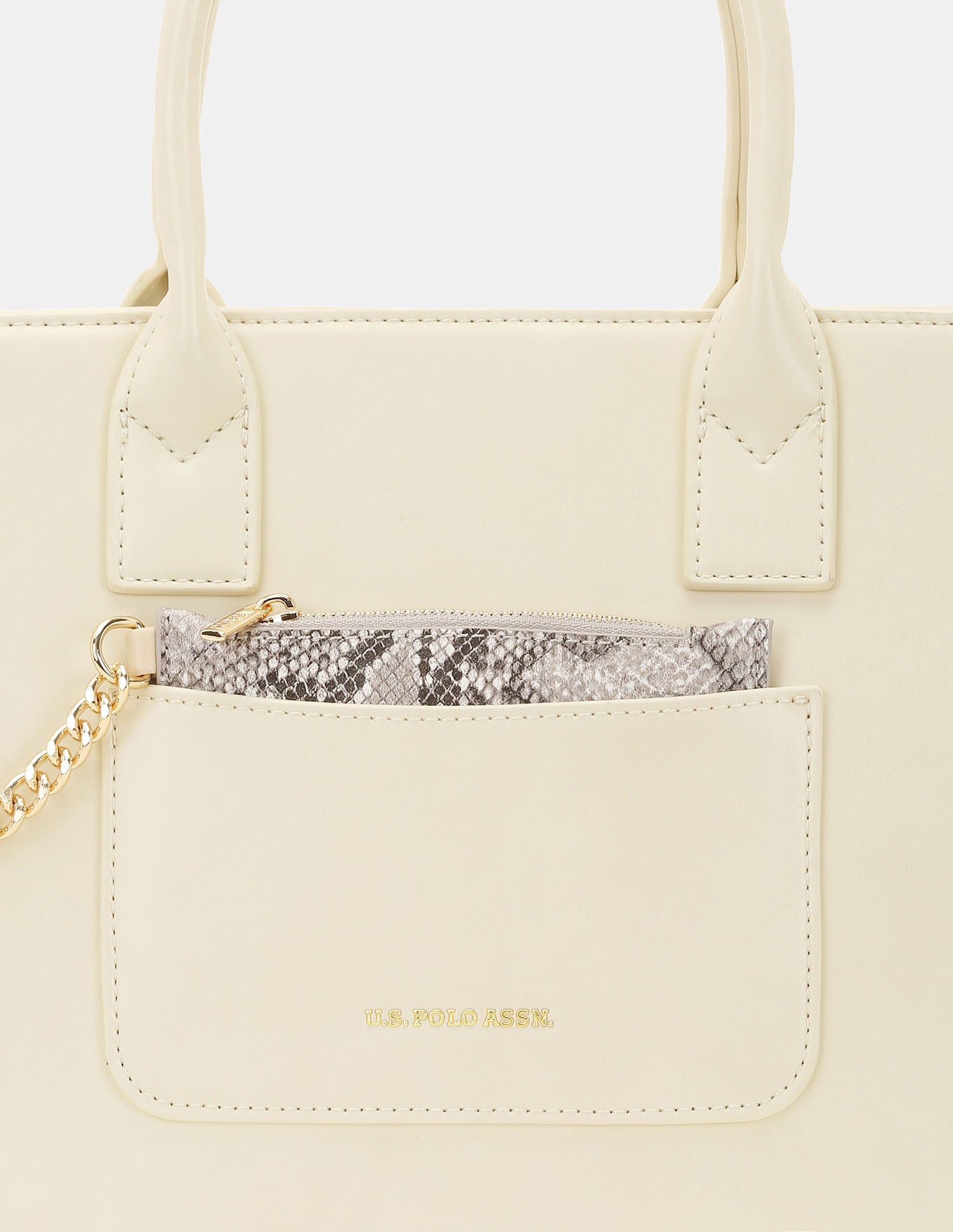 Women Bonnie Satchel Bag with Chain Card Holder Off White - U.S. POLO ASSN. | Large