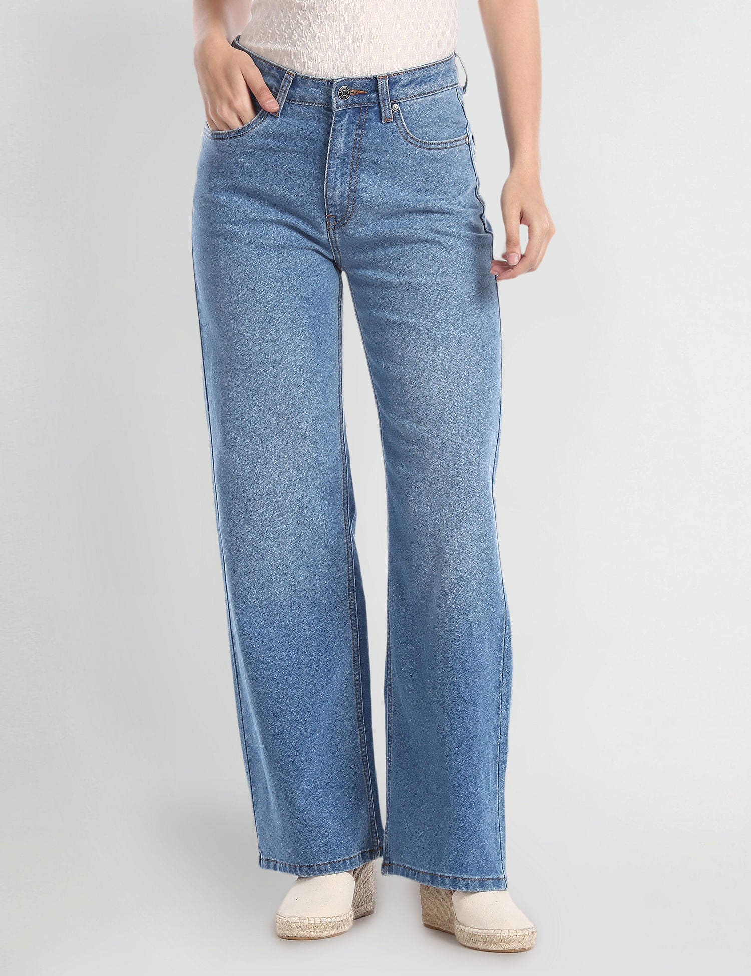 Wide Leg Stone Wash Jeans Blue - U.S. POLO ASSN. | Large