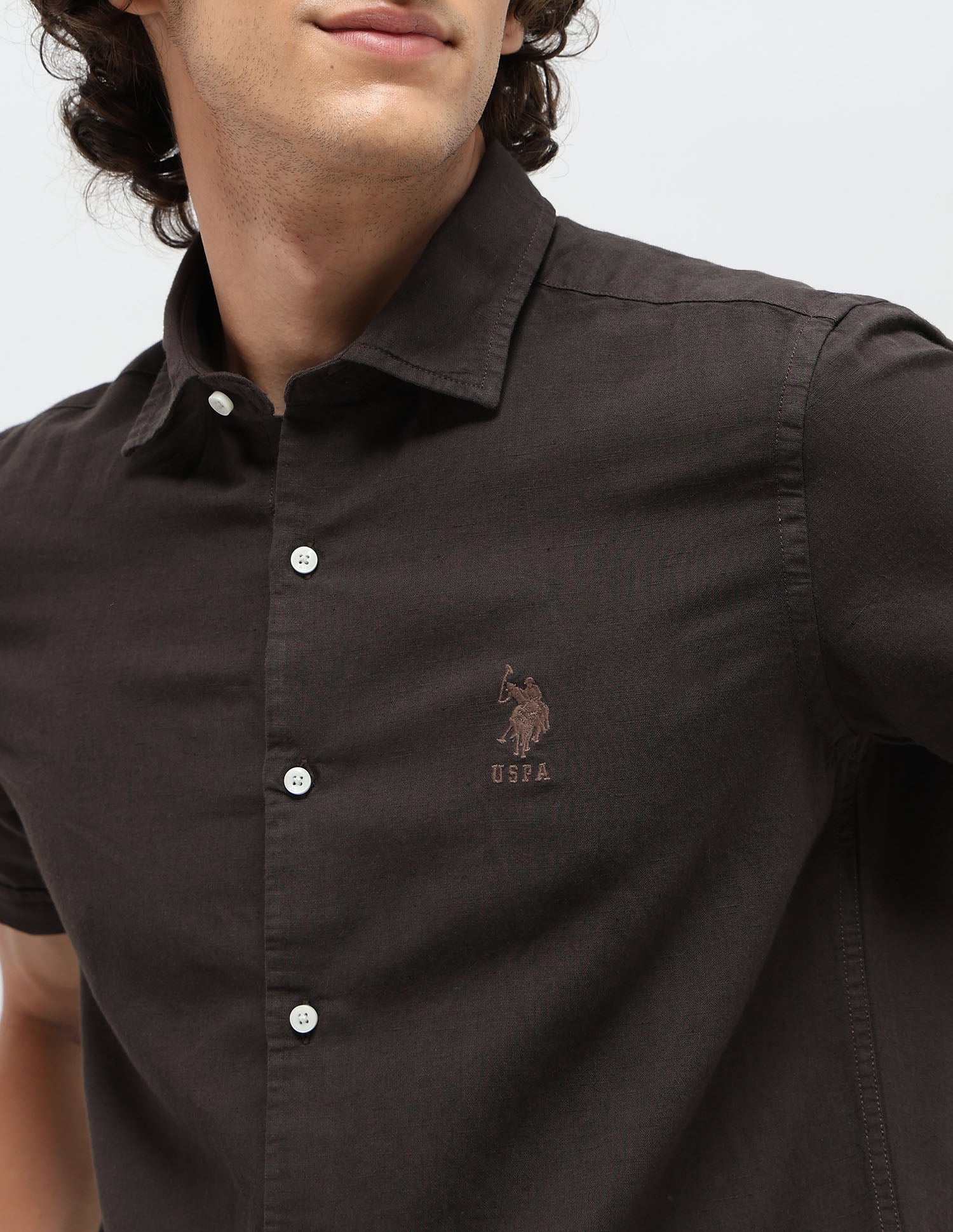 Solid Slim Fit Shirt Choco - U.S. POLO ASSN. | Large