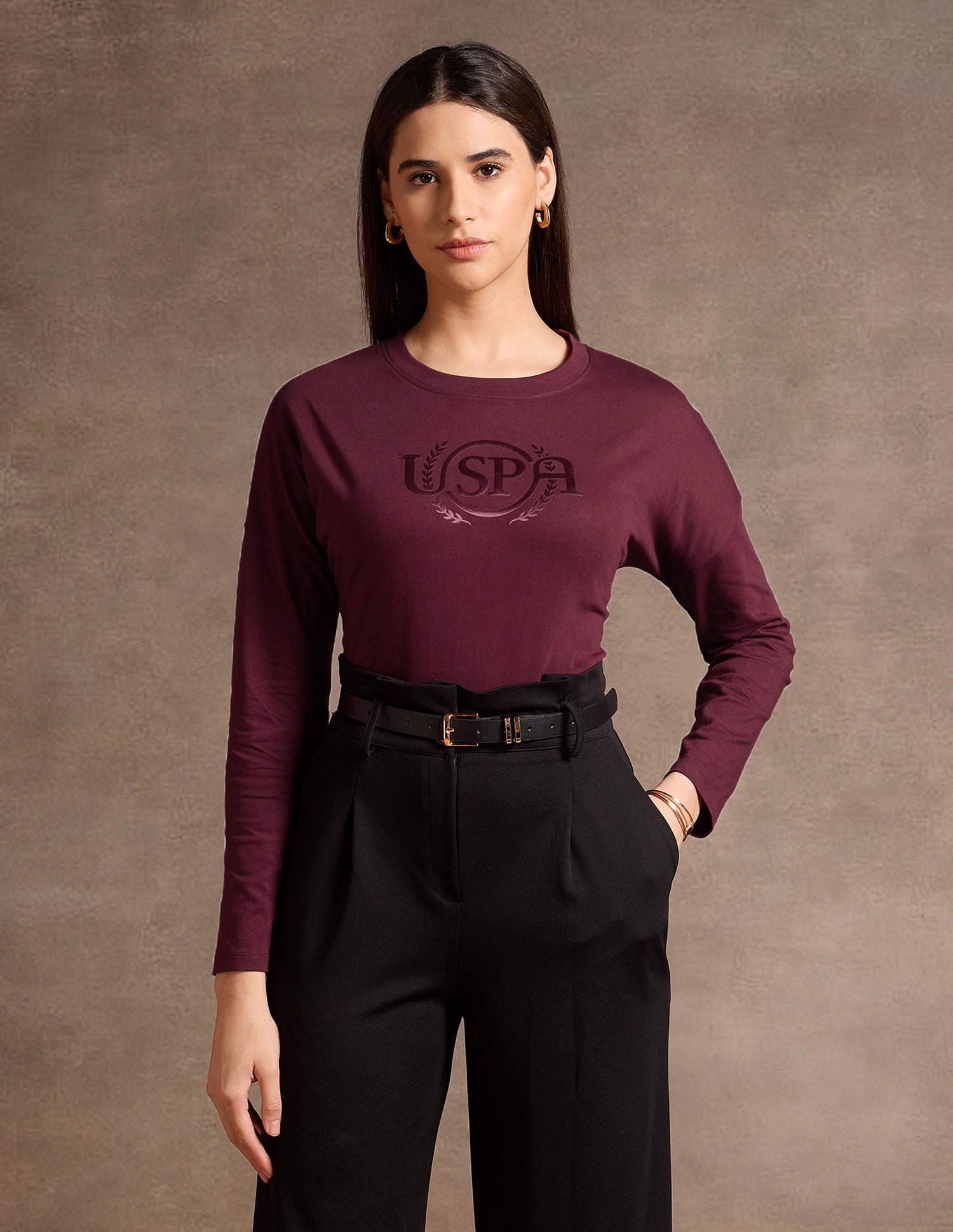 Drop Shoulder Satin Flock T-Shirt Maroon - U.S. POLO ASSN. | Large