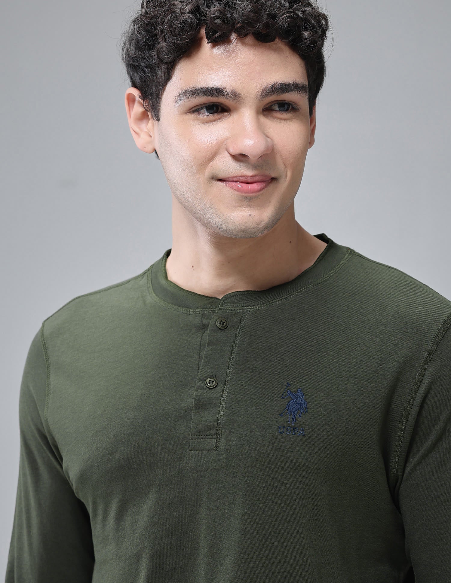 Comfort Fit Cotton I694 Henley Lounge T-Shirt - Pack Of 1 Olive - U.S. Polo Assn. India | Large