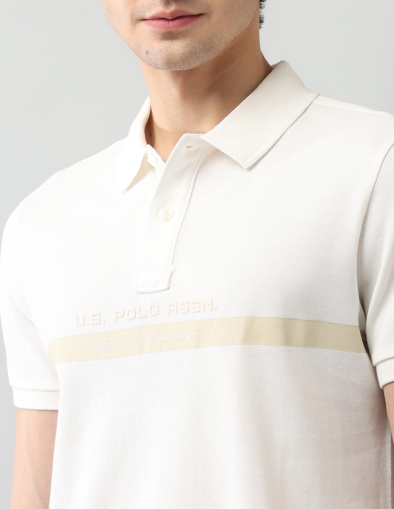 Muscle Fit Brand Printed Polo Shirt Ivory - U.S. Polo Assn. India | Large
