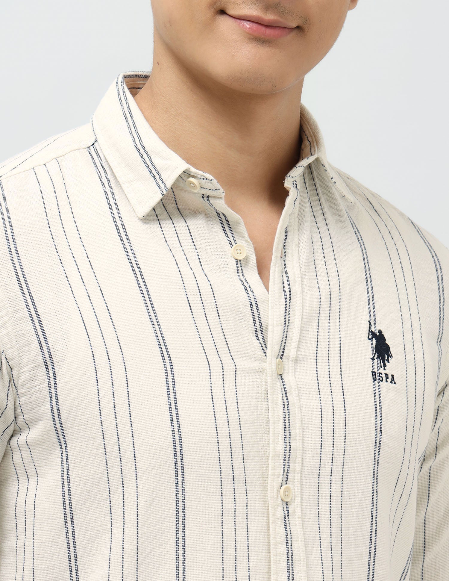 Vertical Striped Regular Fit Shirt Off White - U.S. Polo Assn. India | Large