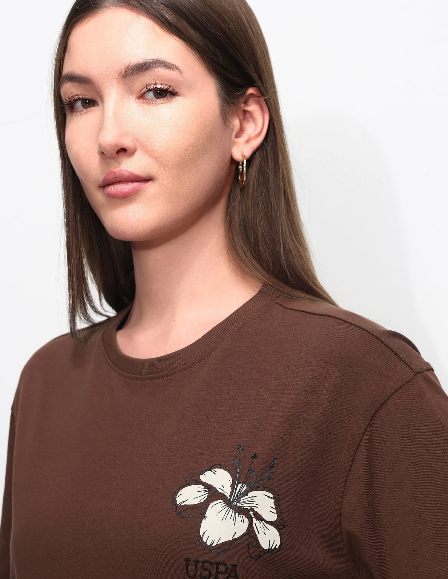 Oversized Fit Floral Printed T-Shirt Light Brown - U.S. Polo Assn. India | Large
