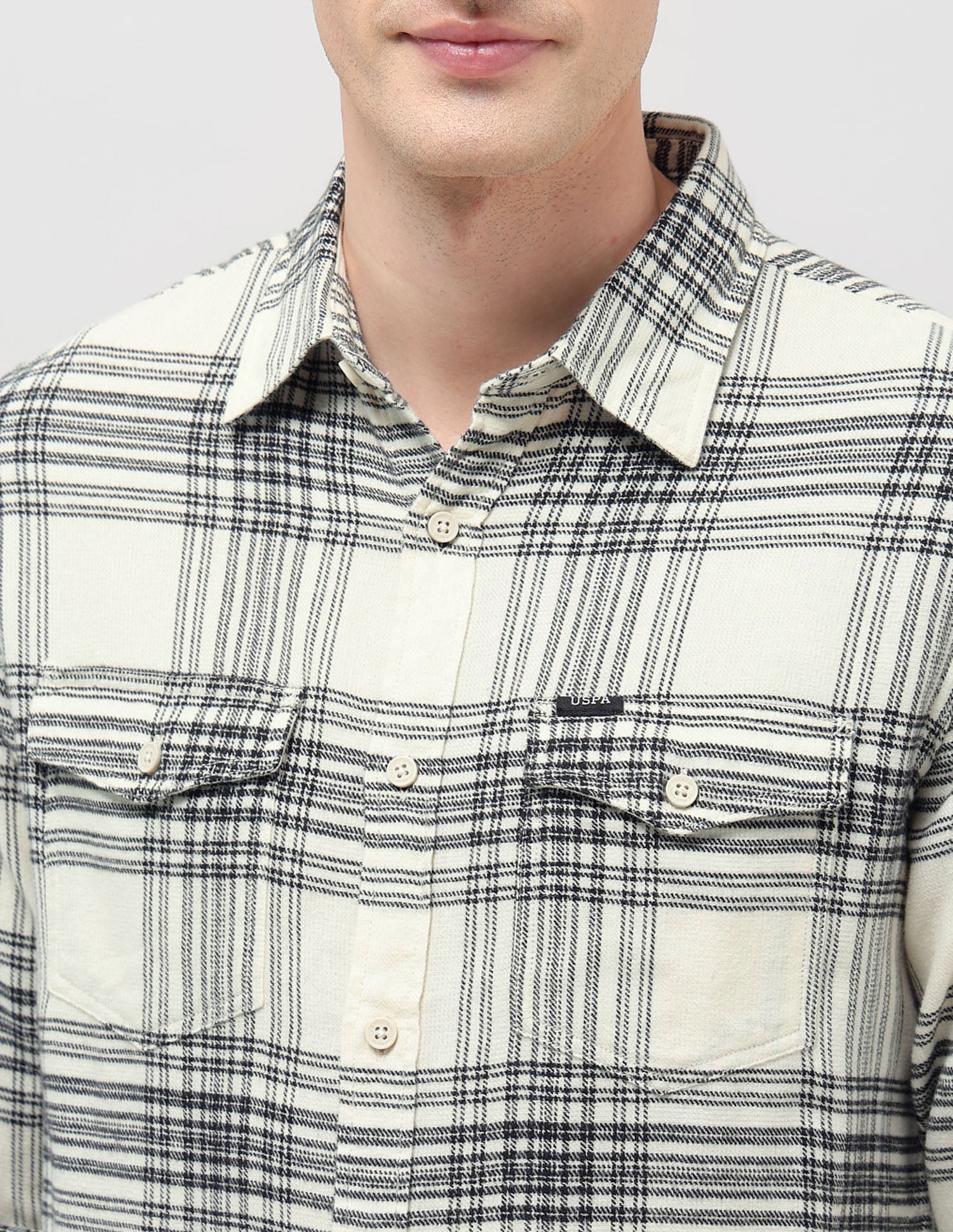 Tartan Checked Slim Fit Shirt Off White - U.S. POLO ASSN. | Large