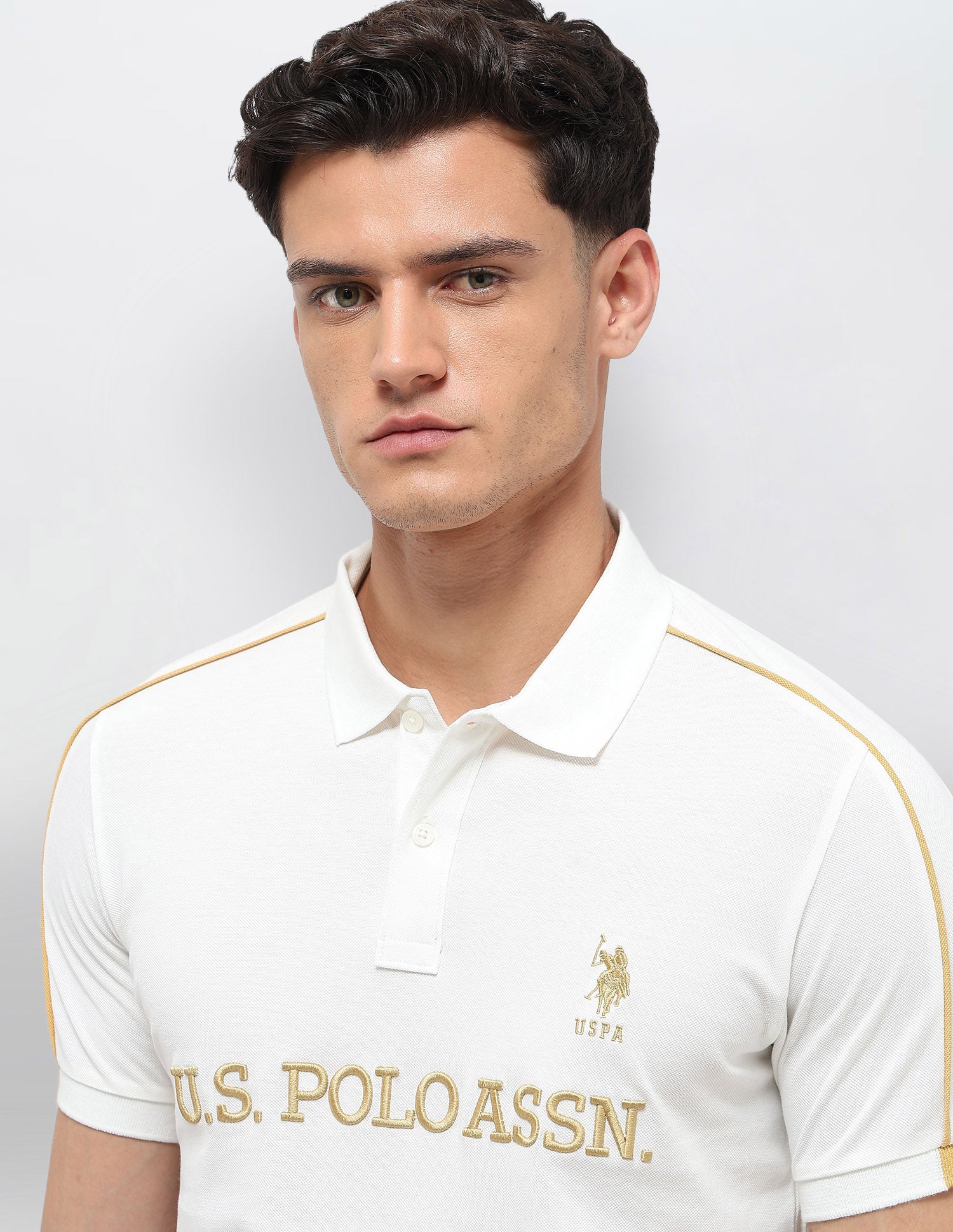 Brand Embroidered Slim Fit Polo Shirt Off White - U.S. POLO ASSN. | Large