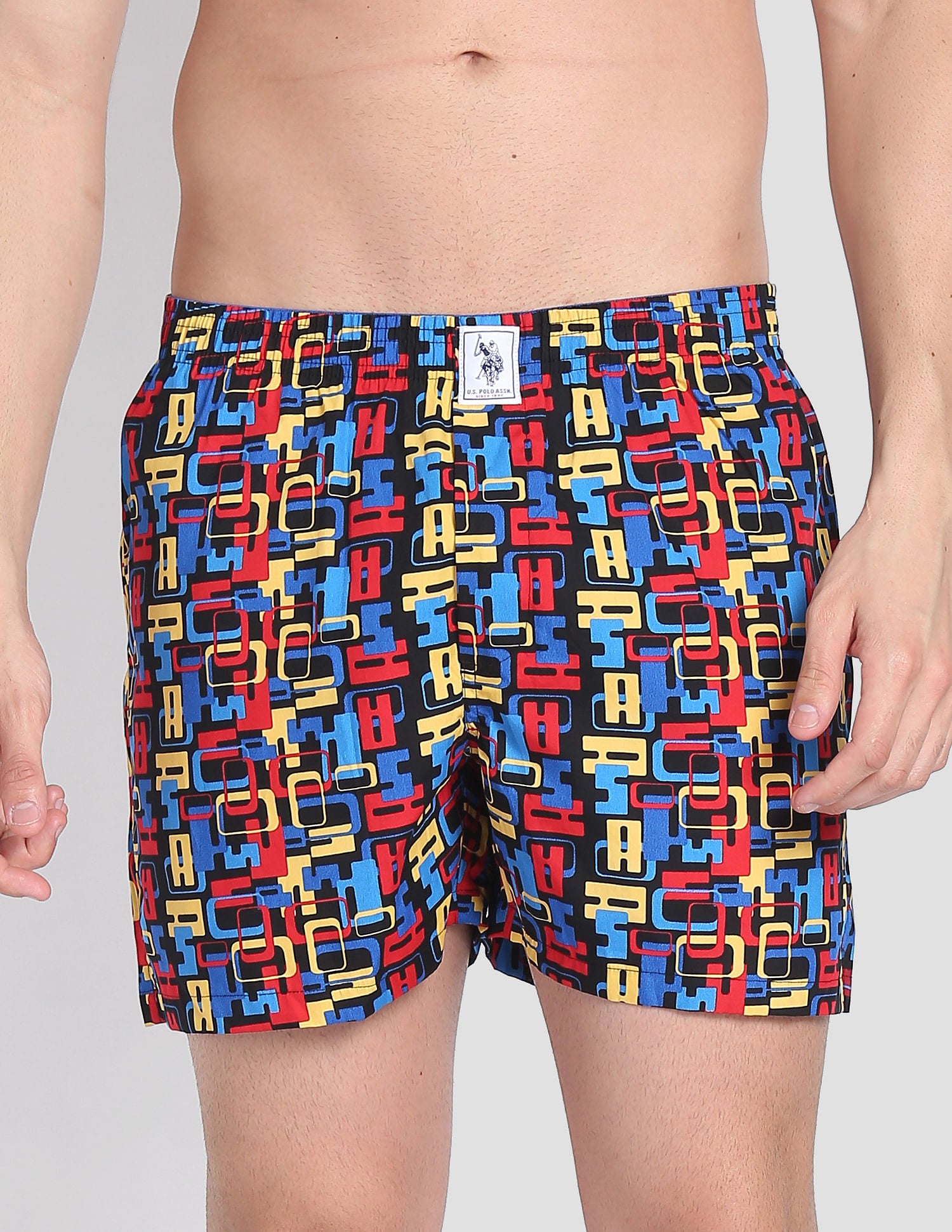 Back Pocket All Over Print IYAC Boxers - Pack Of 1 Black and Blue - U.S. POLO ASSN. | Large