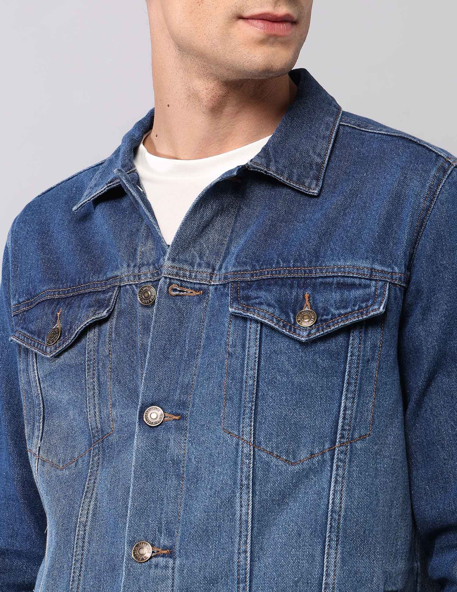 Pure Cotton Regular Fit Denim Jacket Mid Wash - U.S. Polo Assn. India | Large