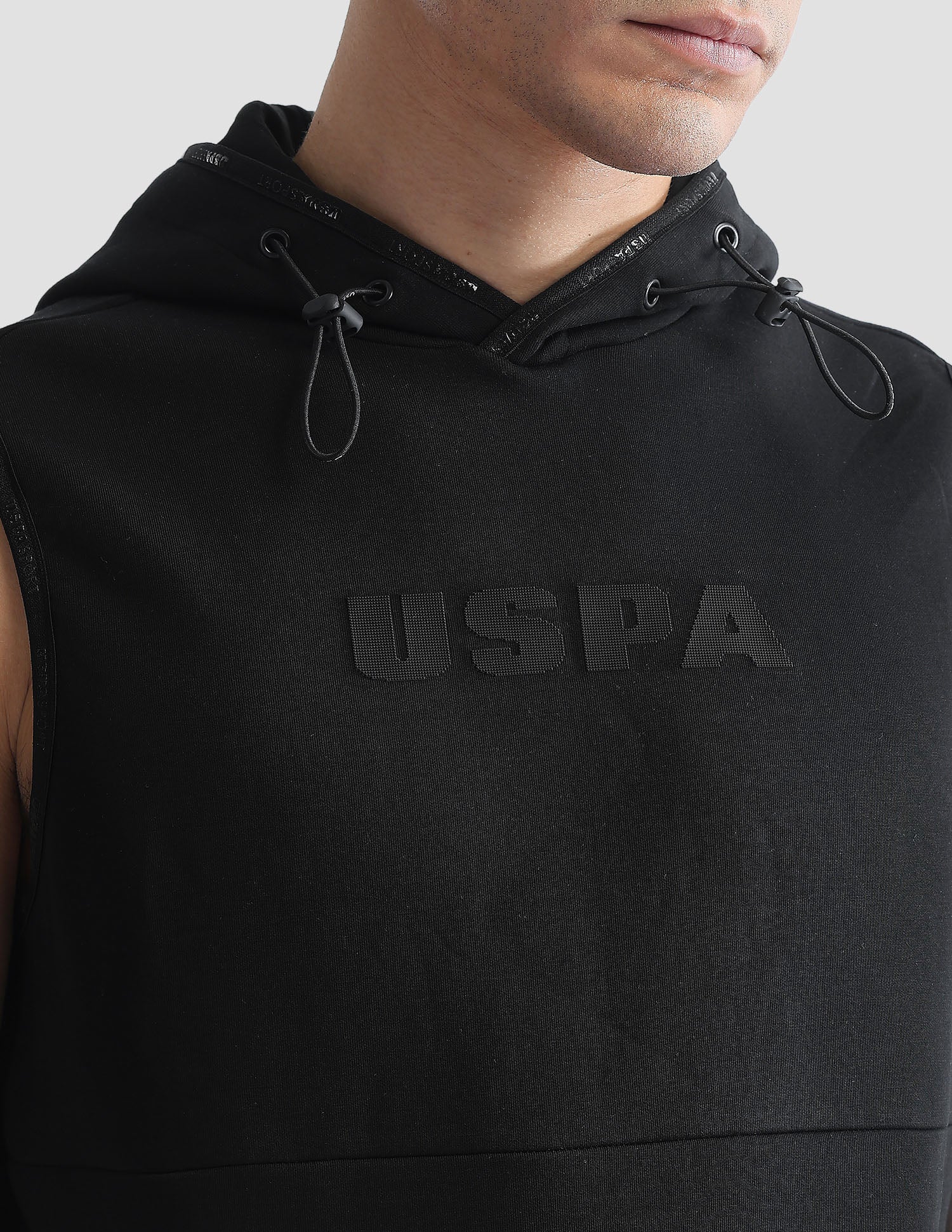 Solid Regular Fit Zipper Active Sweatshirt Black - U.S. Polo Assn. India | Large