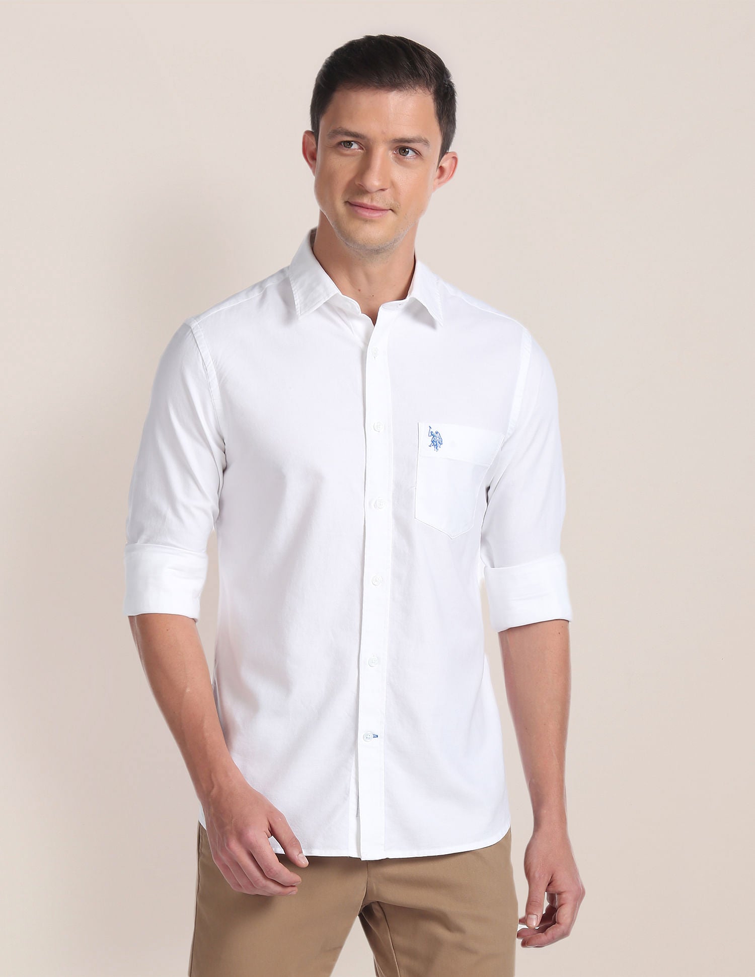 Solid Dobby Casual Shirt White - U.S. Polo Assn. India | Large