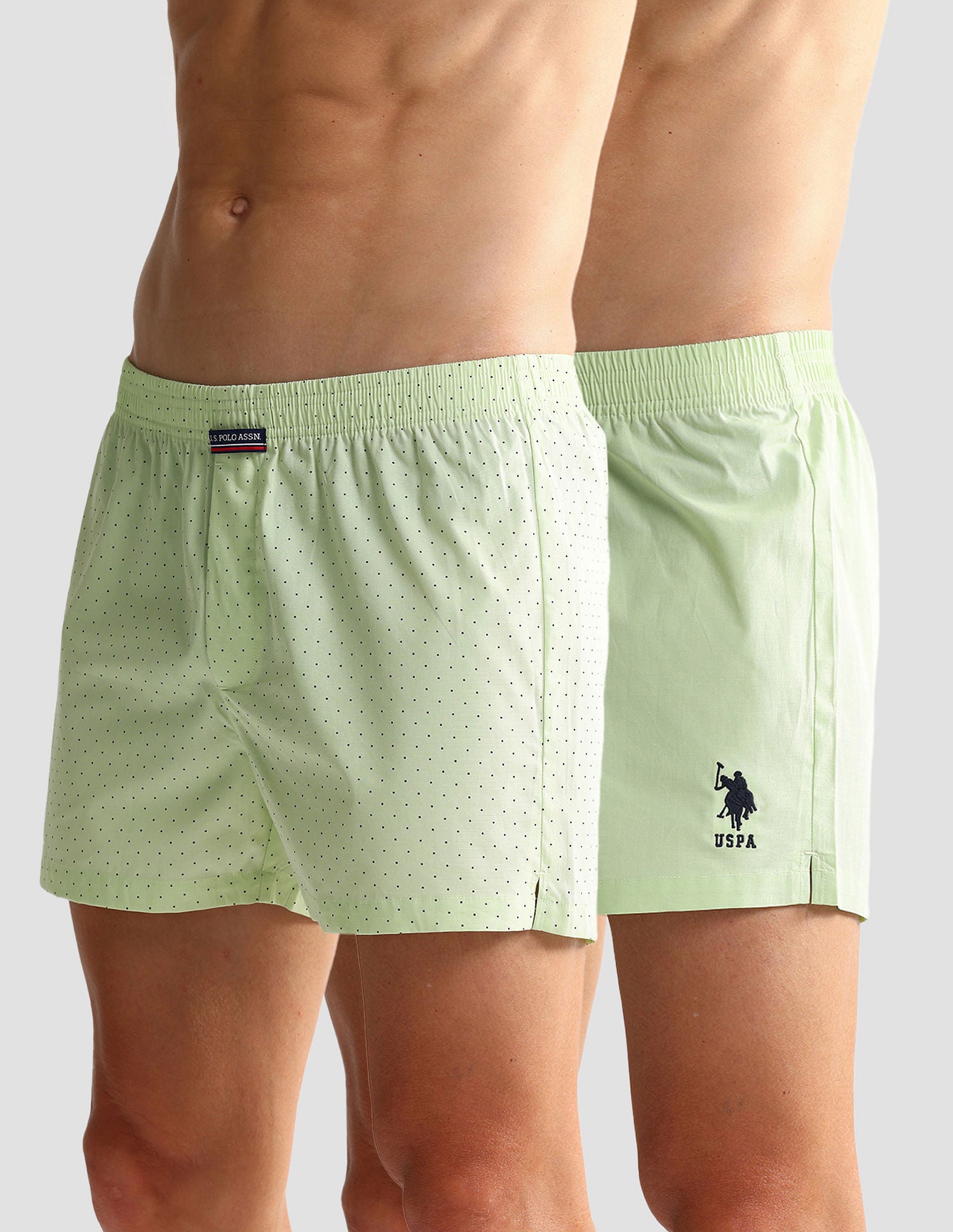 Mid Rise Solid OEX05 Shorts - Pack Of 2 Polka Dot Lt Green And Lt Green - U.S. POLO ASSN. | Large