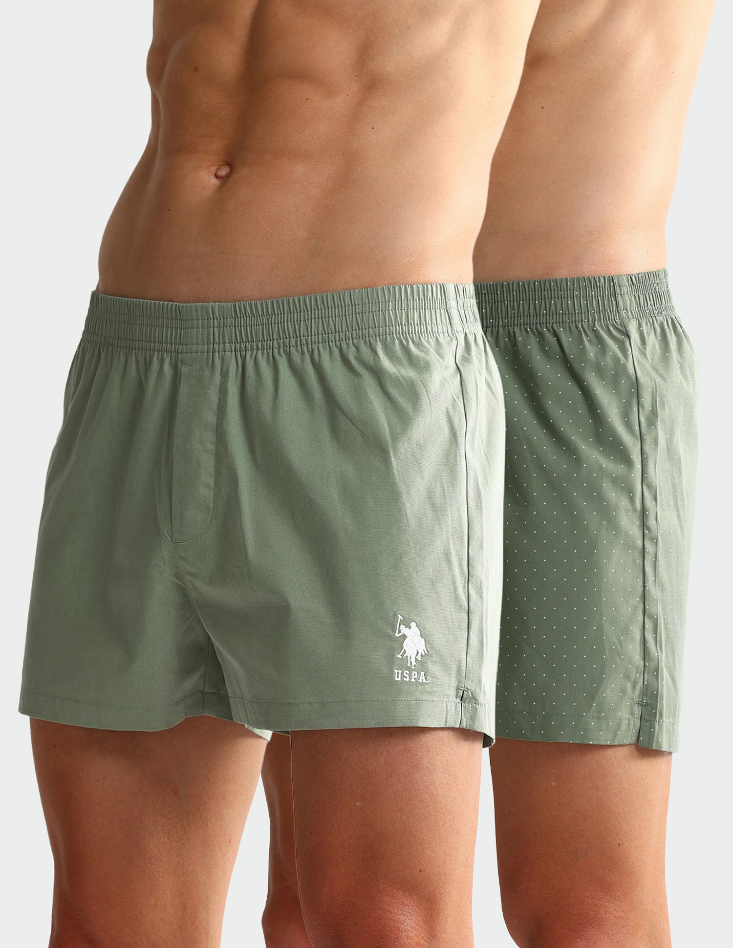 Mid Rise Solid OEX05 Shorts - Pack Of 2 Polka Dot Grey And Grey - U.S. POLO ASSN. | Large