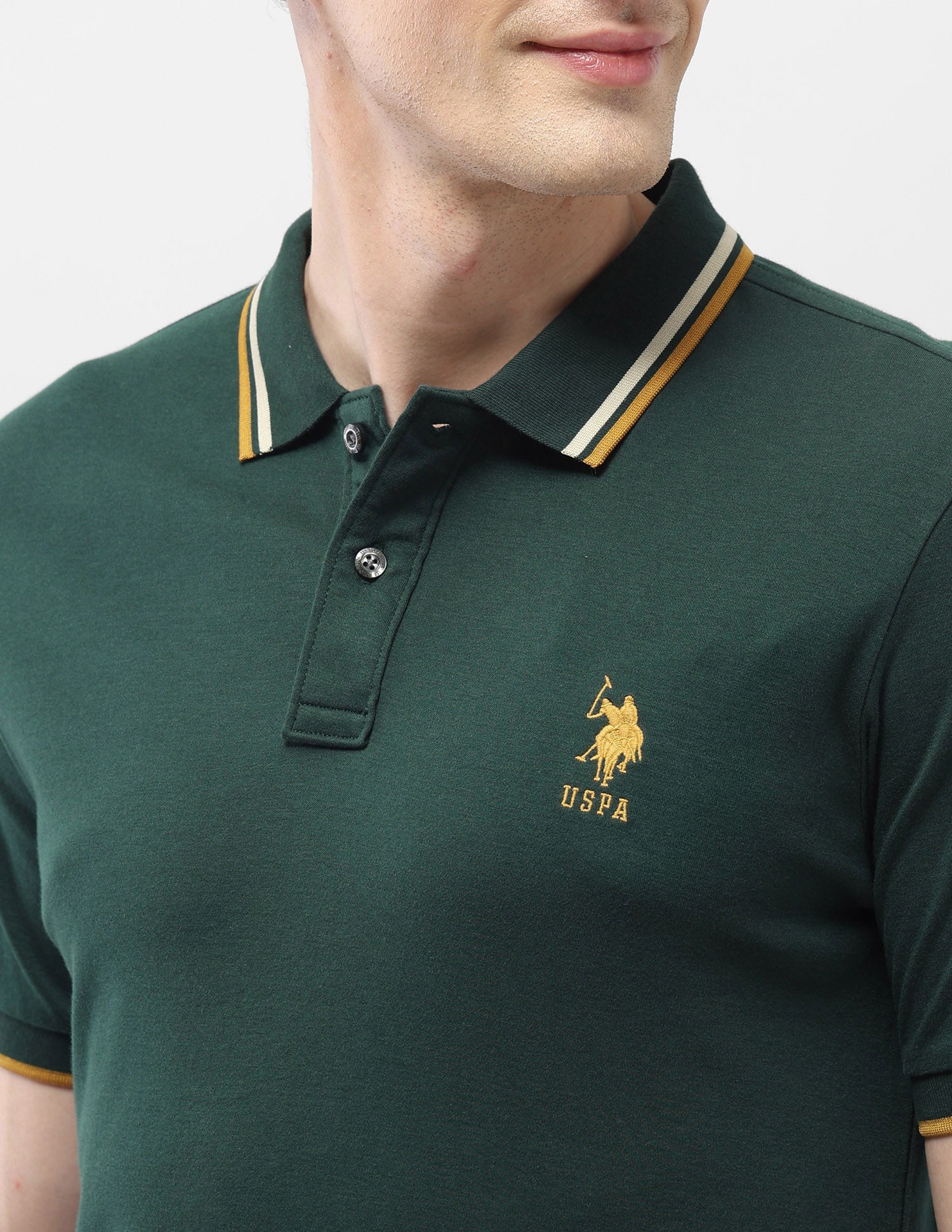 Solid Regular Fit Polo Shirt Olive - U.S. Polo Assn. India | Large