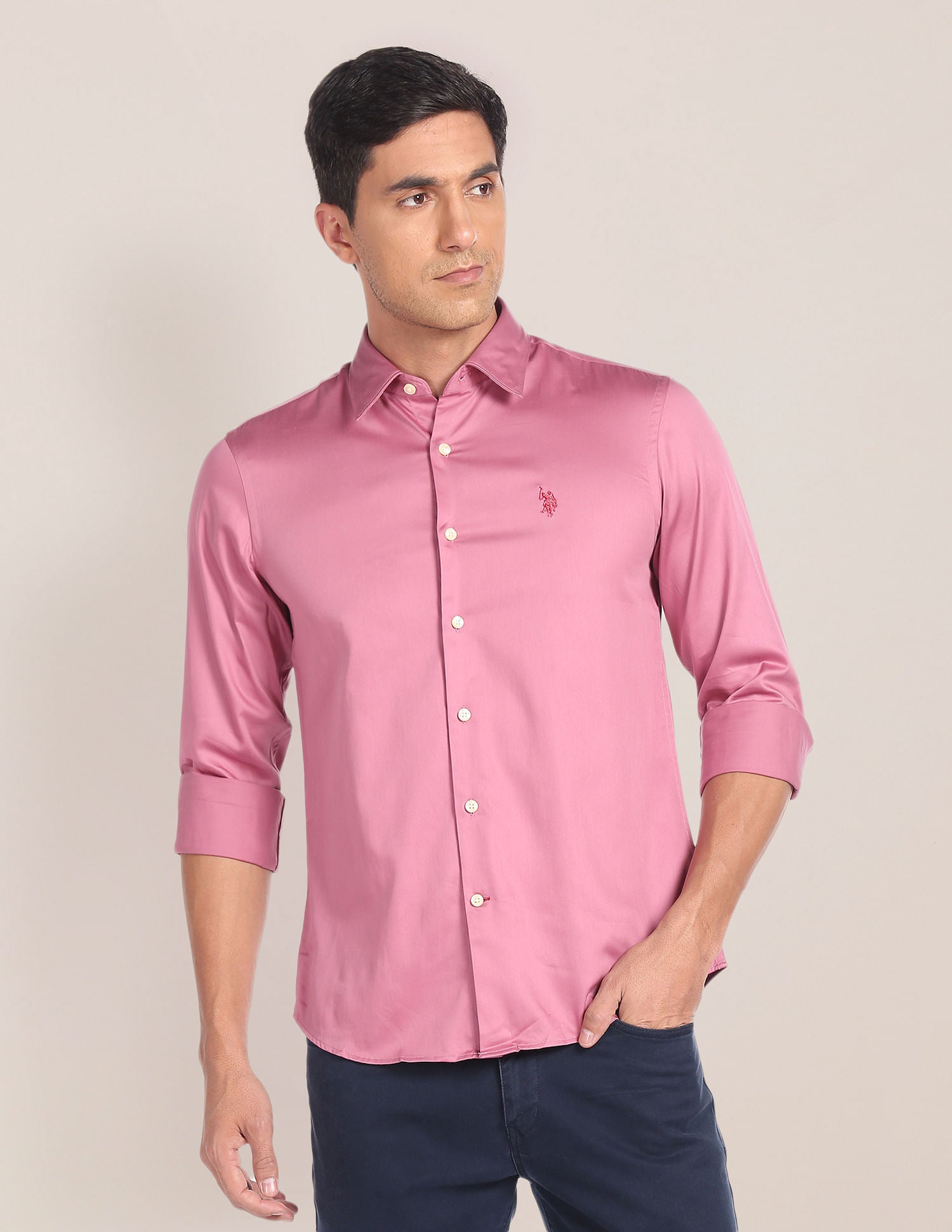 Cutaway Collar Solid Shirt Pink - U.S. Polo Assn. India | Large