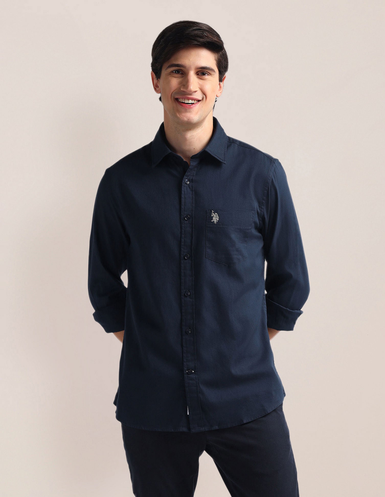Tailored Fit Pure Cotton Shirt Navy - U.S. Polo Assn. India | Large