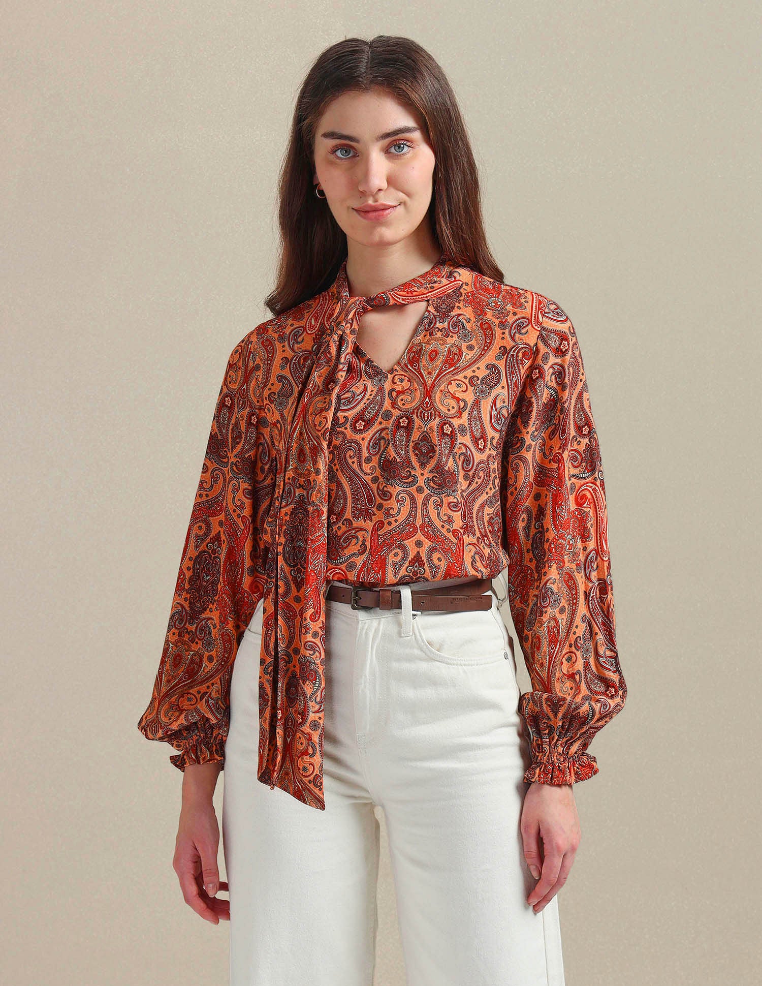Paisley Print Viscose Top Orange - U.S. Polo Assn. India | Large