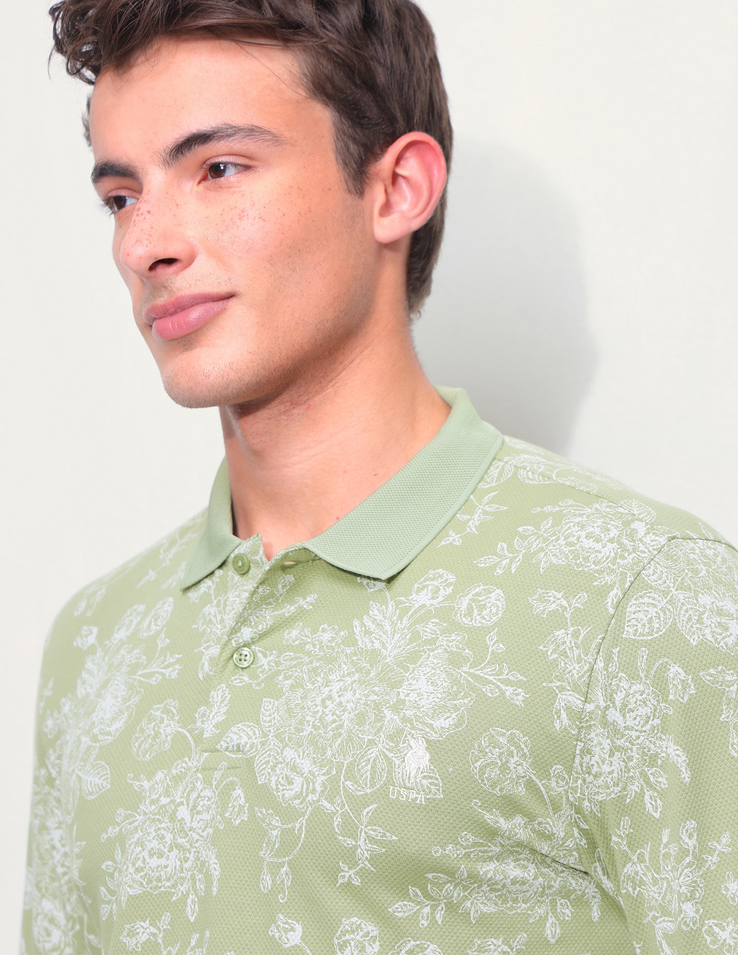 Floral Printed Slim Fit Polo Shirt Green - U.S. Polo Assn. India | Large