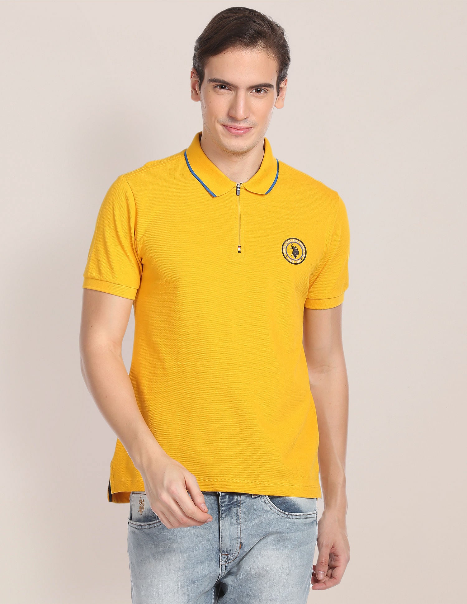 Solid Jacquard Polo Shirt Mustard - U.S. Polo Assn. India | Large