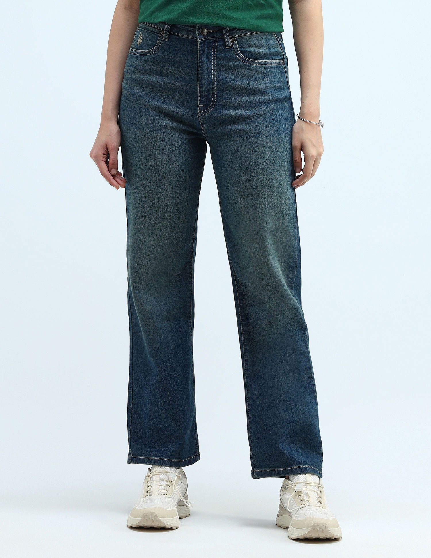 High Rise Wide Leg Jeans Blue - U.S. POLO ASSN. | Large