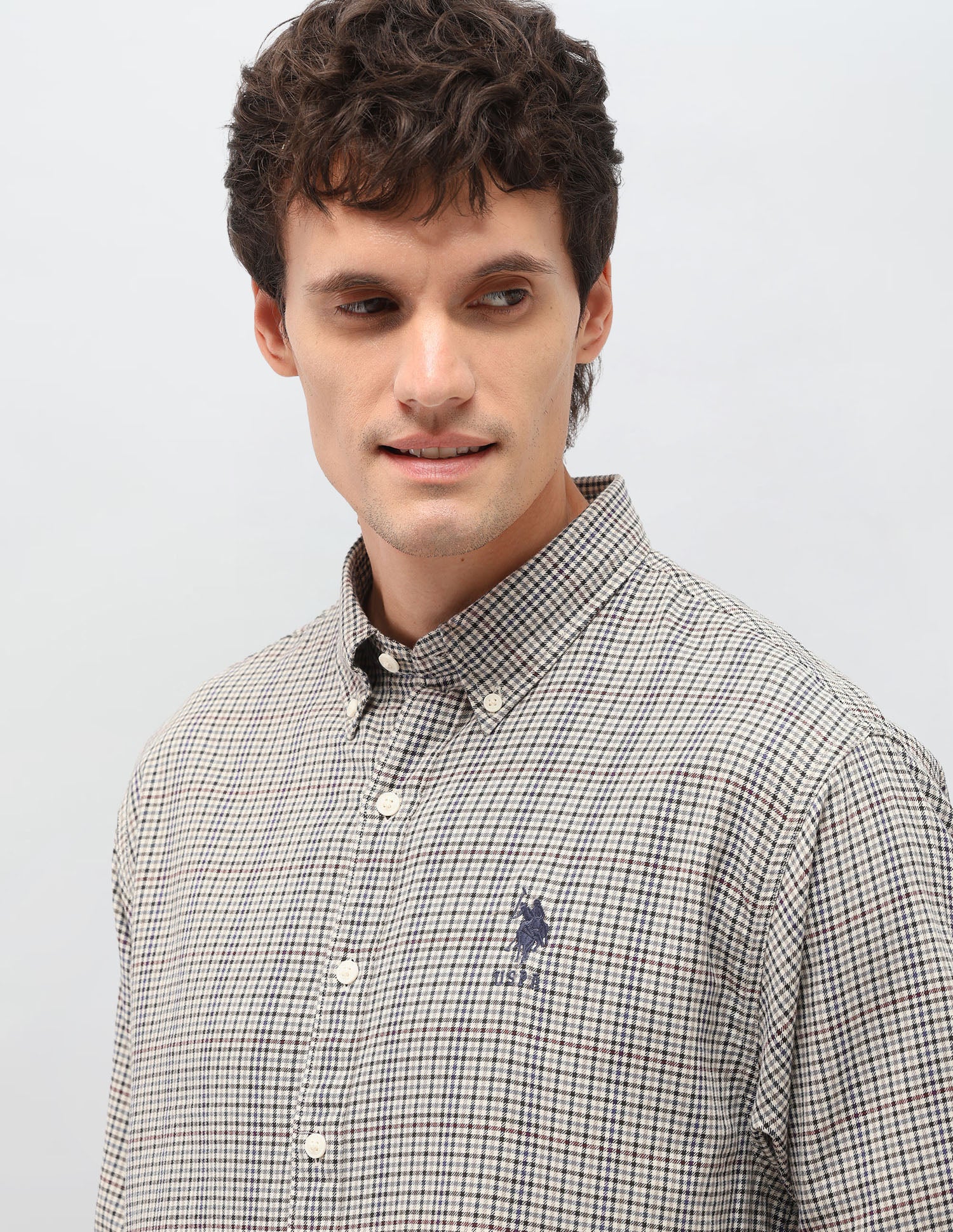 Grid Tattersall Checked Dobby Shirt Beige - U.S. Polo Assn. India | Large