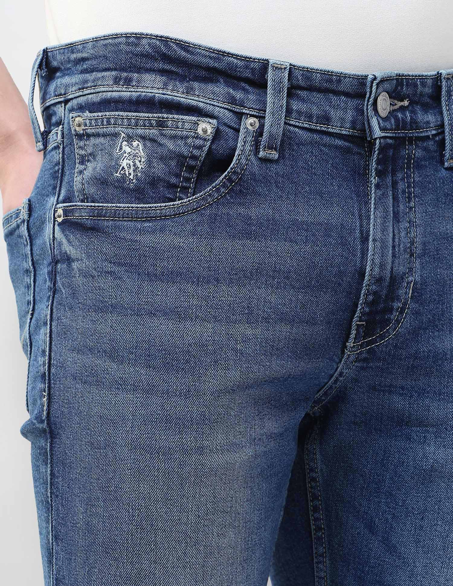 Whiskered Brandon Slim Tapered Fit Jeans Mid Blue - U.S. Polo Assn. India | Large