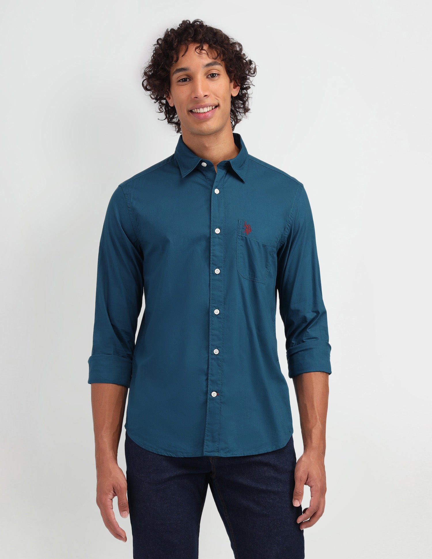 Solid Pattern Twill Shirt Teal - U.S. Polo Assn. India | Large