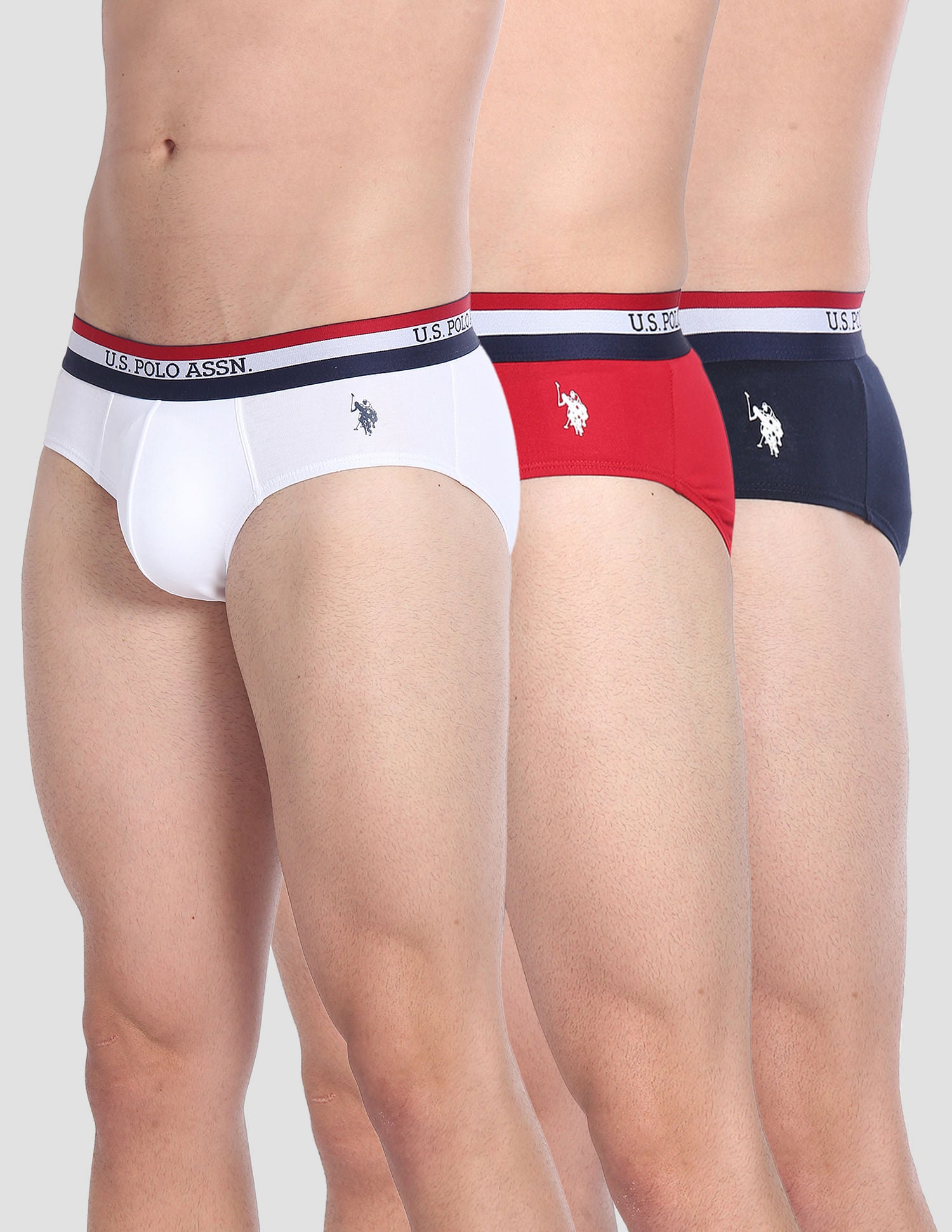 Elasticized Waist Solid EB002 Briefs  - Pack Of 3 Red, Navy And White - U.S. POLO ASSN. | Large