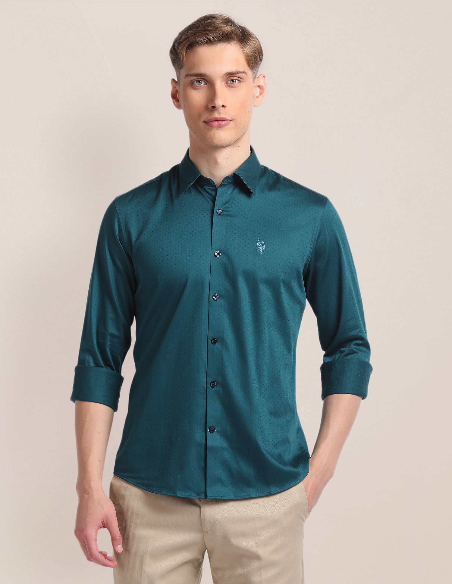 Self Design Premium Shirt Teal - U.S. Polo Assn. India | Large