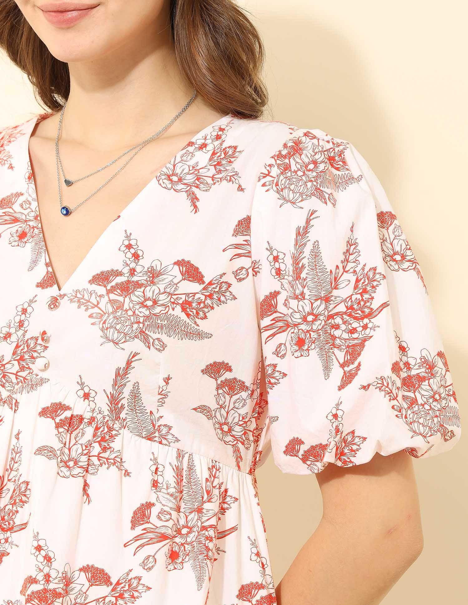 Floral Printed Fit And Flare Dress Orange - U.S. POLO ASSN. | Large