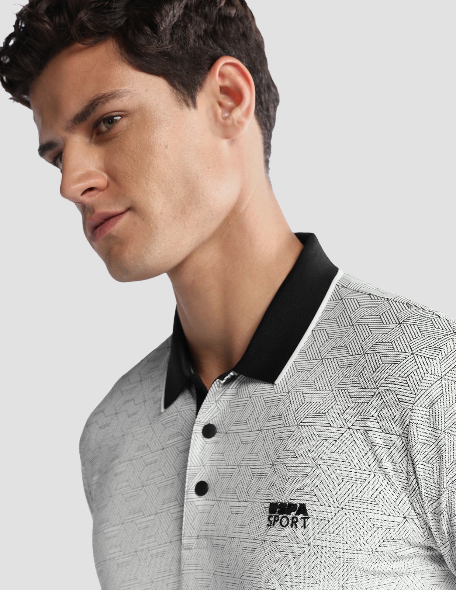 Geometric Printed Regular Fit Active Polo Shirt Grey - U.S. Polo Assn. India | Large
