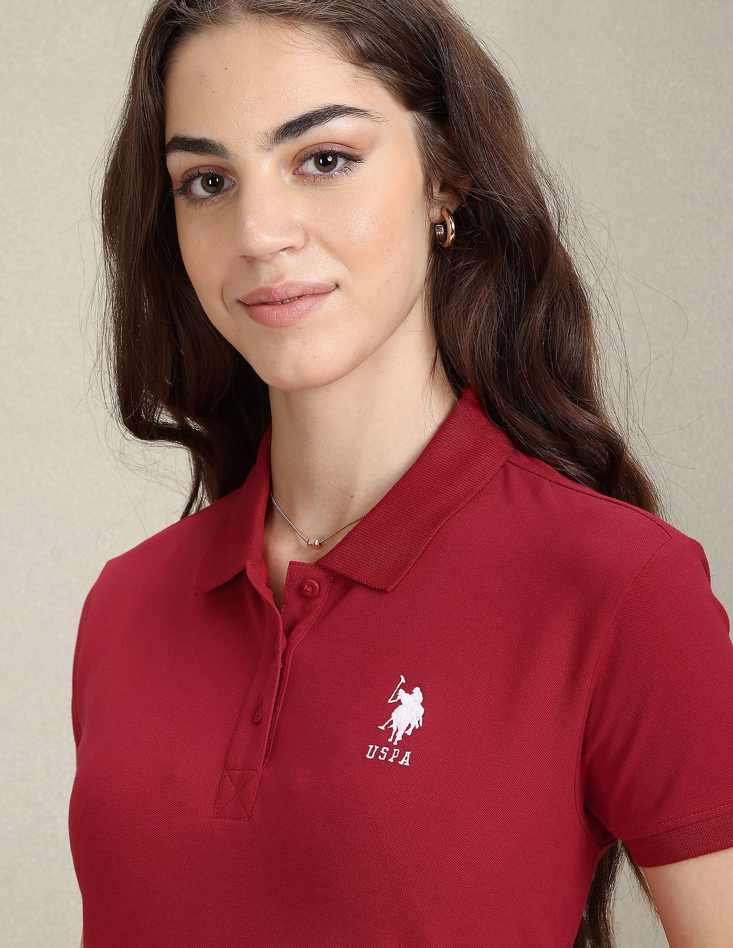 Boxy Crop Polo Shirt Red - U.S. POLO ASSN. | Large