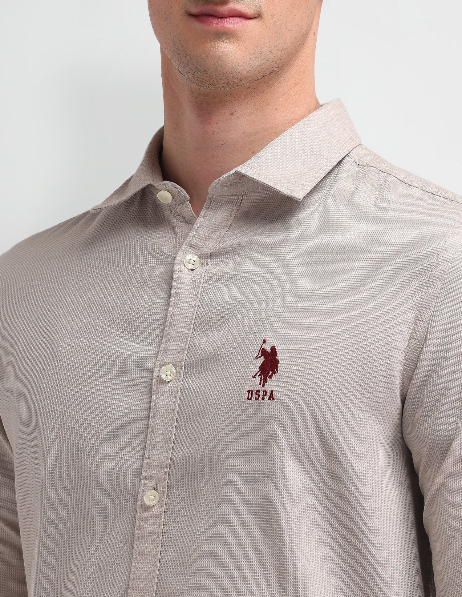 Dobby Slim Fit Shirt Beige - U.S. Polo Assn. India | Large