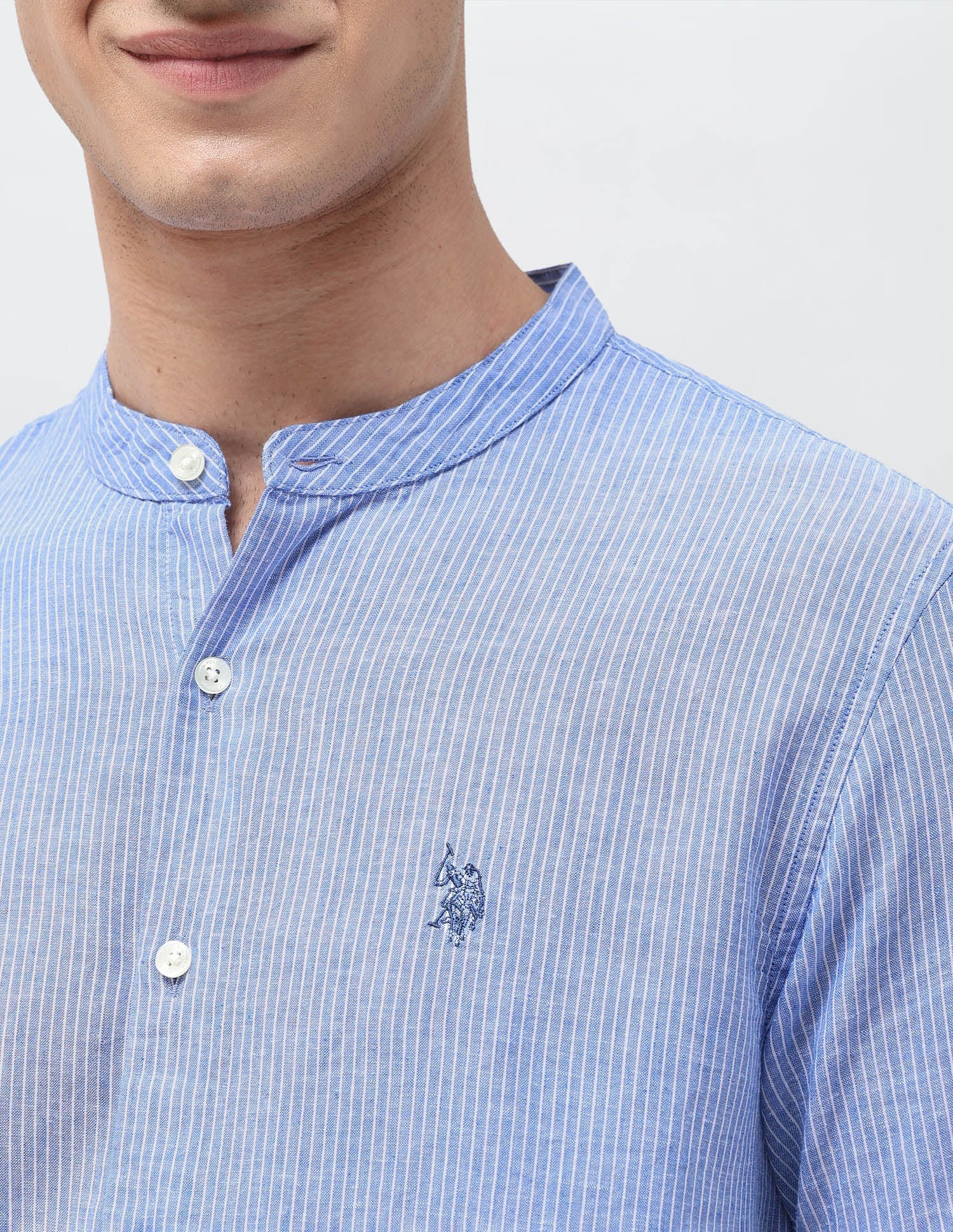 Vertical Striped Regular Fit Shirt Light Blue - U.S. Polo Assn. India | Large