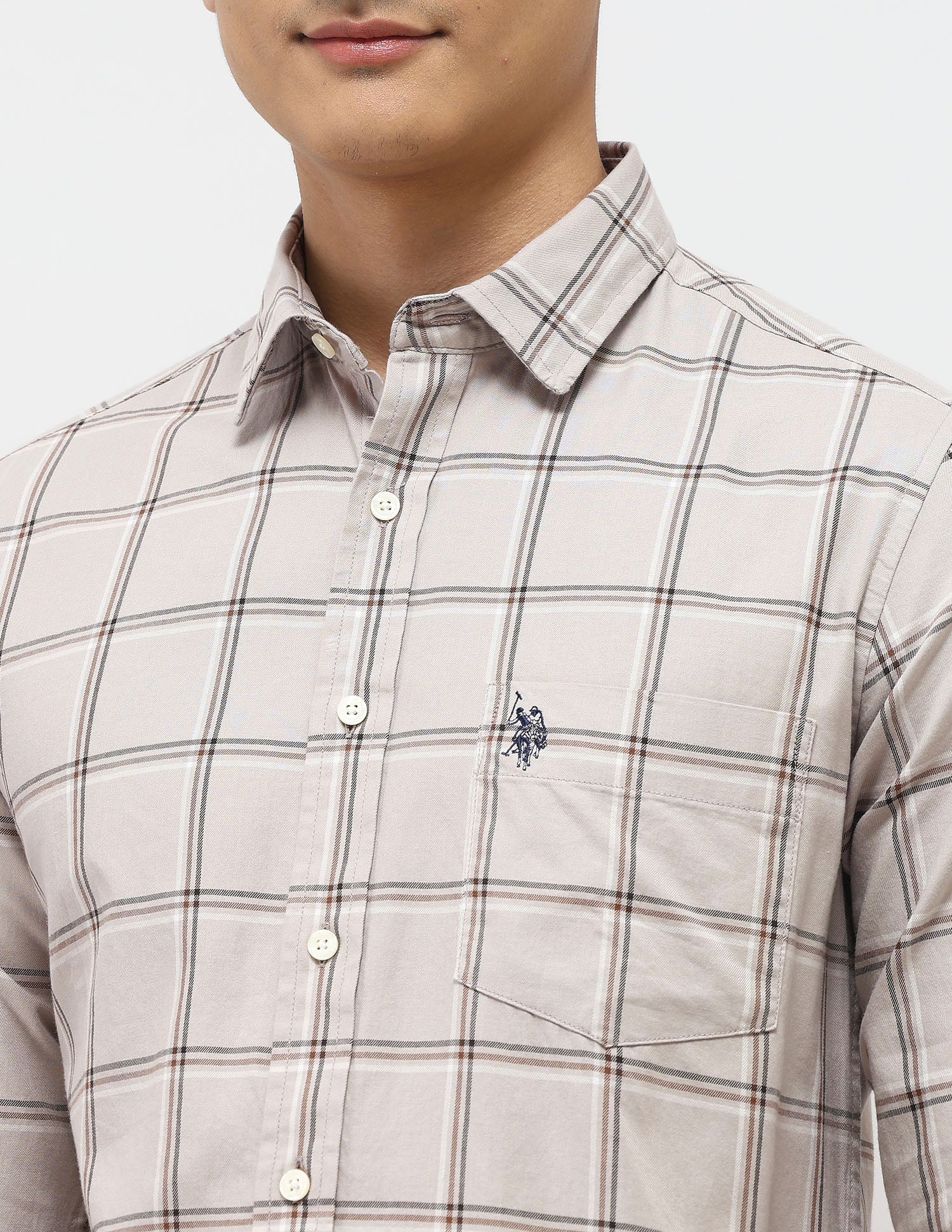 Pure Cotton Tailored Fit Shirt Grey - U.S. Polo Assn. India | Large