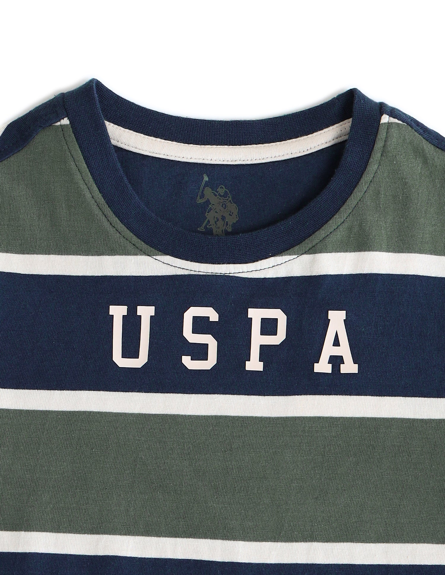 Boys Horizontal Striped Regular Fit T-Shirt Olive - U.S. POLO ASSN. | Large