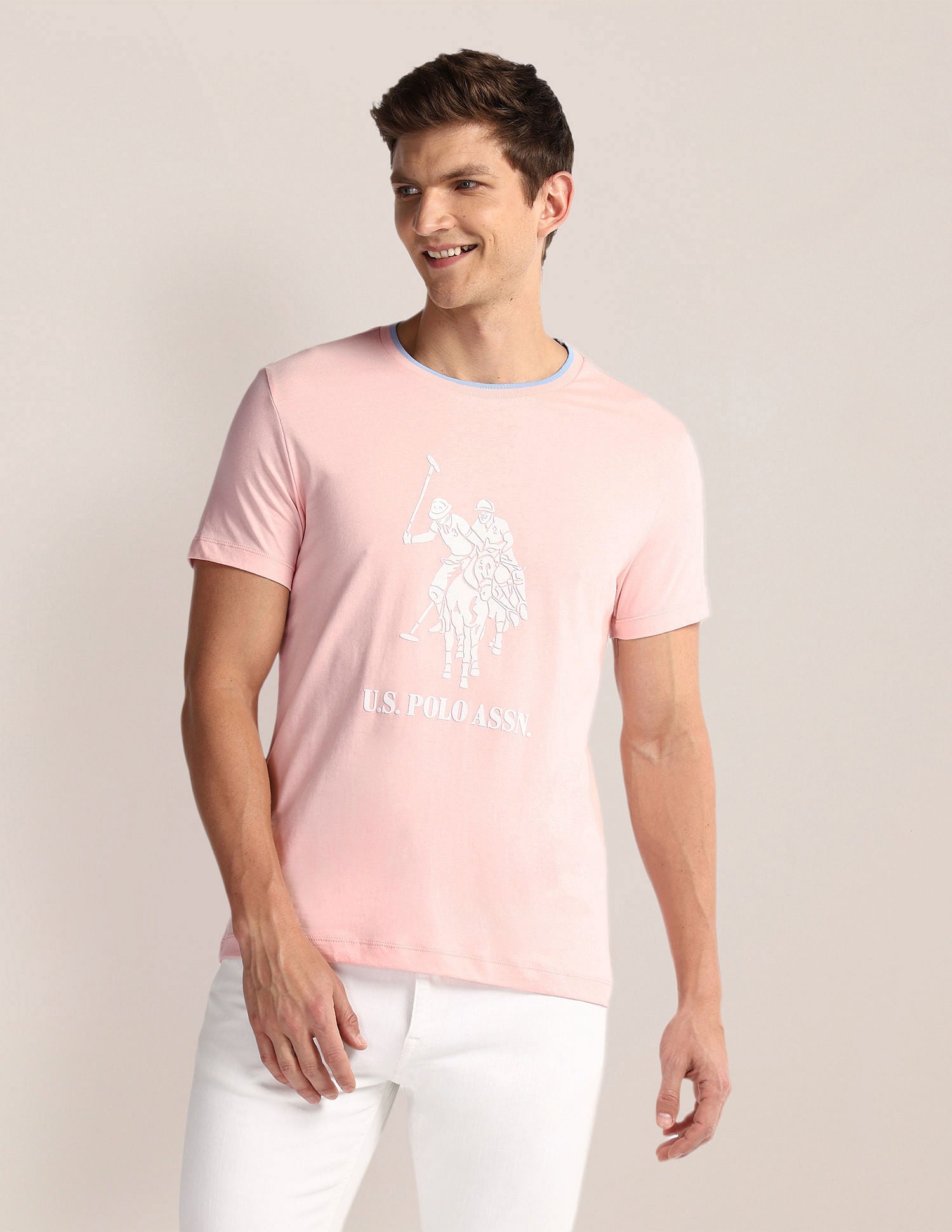 Brand Print Slim T-Shirt Light Pink - U.S. POLO ASSN. | Large