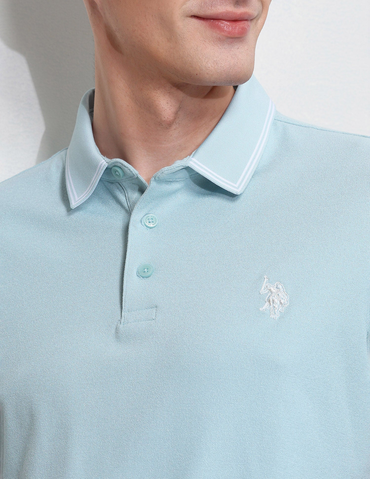 Solid Slim Fit Polo Shirt Light Blue - U.S. Polo Assn. India | Large
