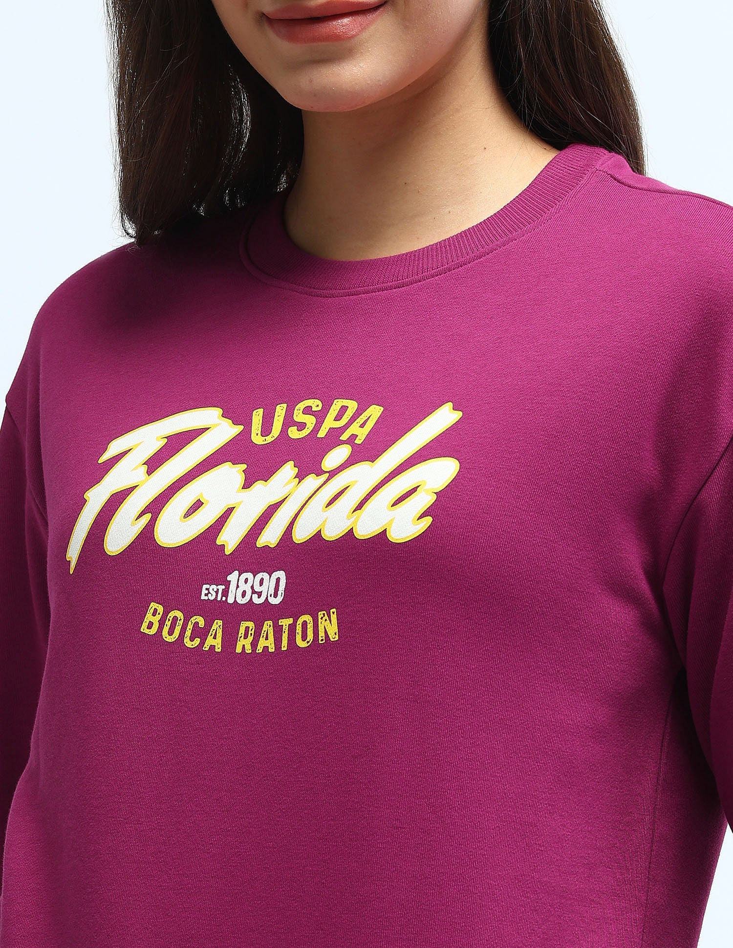 Crew Neck Graphic Print Sweatshirt Fuchsia - U.S. POLO ASSN. | Large